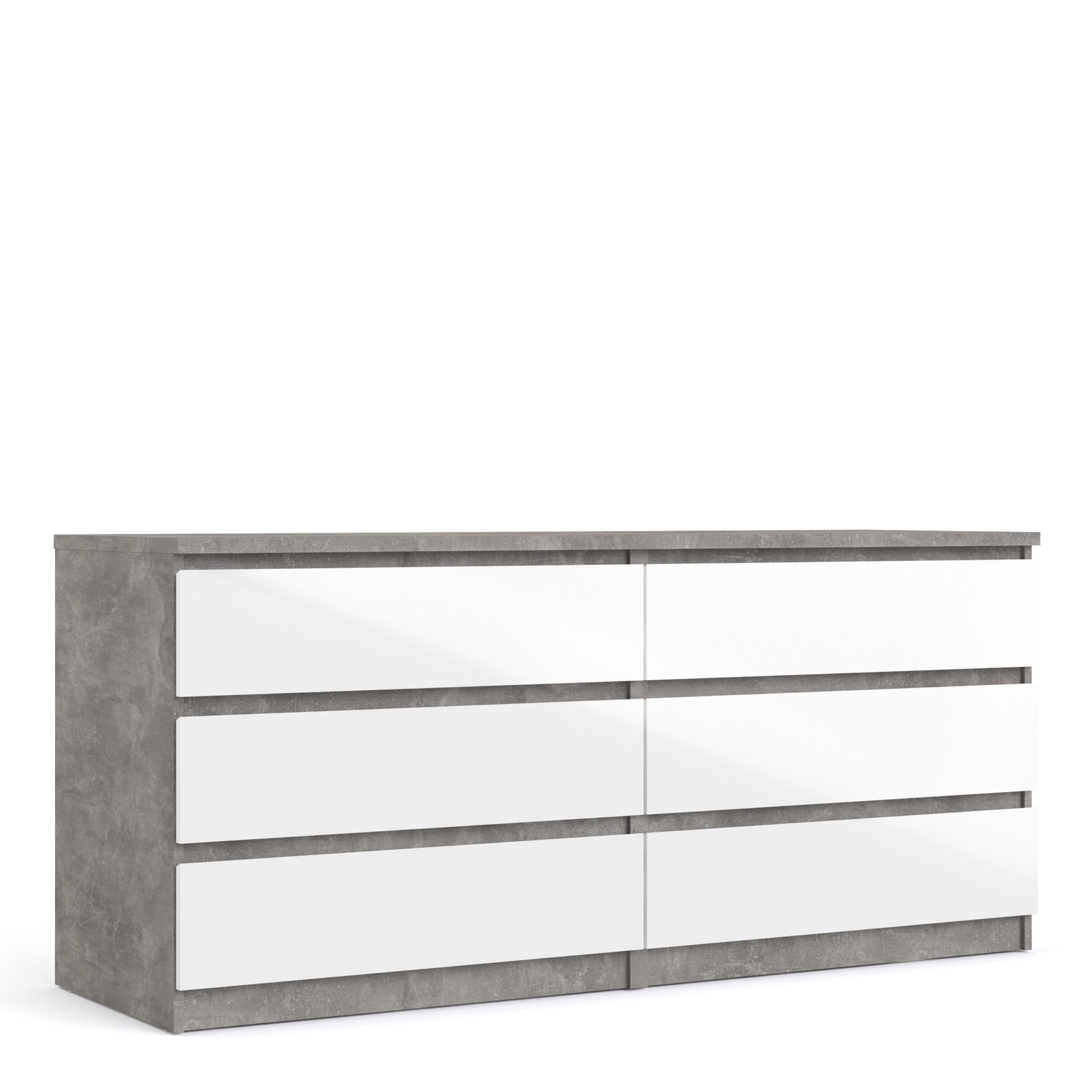 Moderno Wide Chest of 6 Drawers   Concrete and White High Gloss   Self Assembly