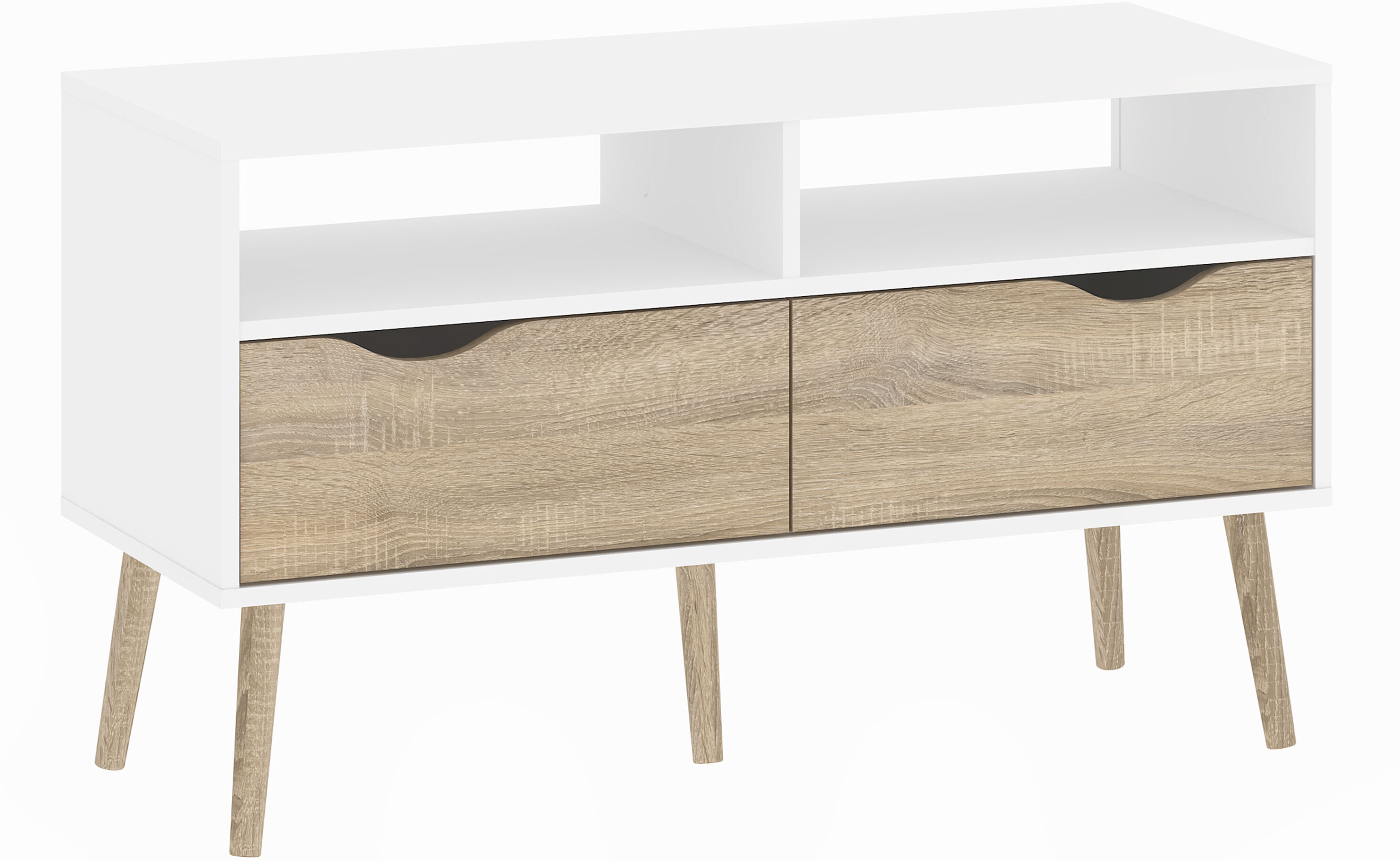 Oslo TV Unit With 2 Drawers   White and Oak   Self Assembly