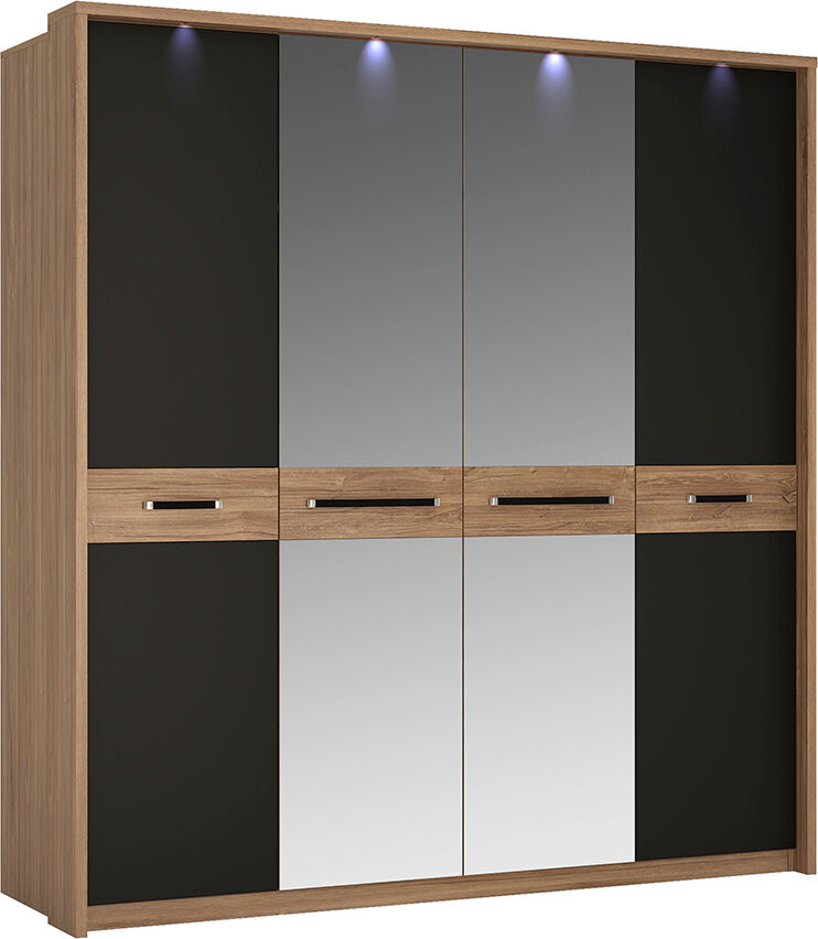 Monte Carlo 4 Door Wardrobe with Mirror Doors   Black   Self Assembly Monte Carlo 4 Door Wardrobe with Mirror Doors   Black   Self Assembly