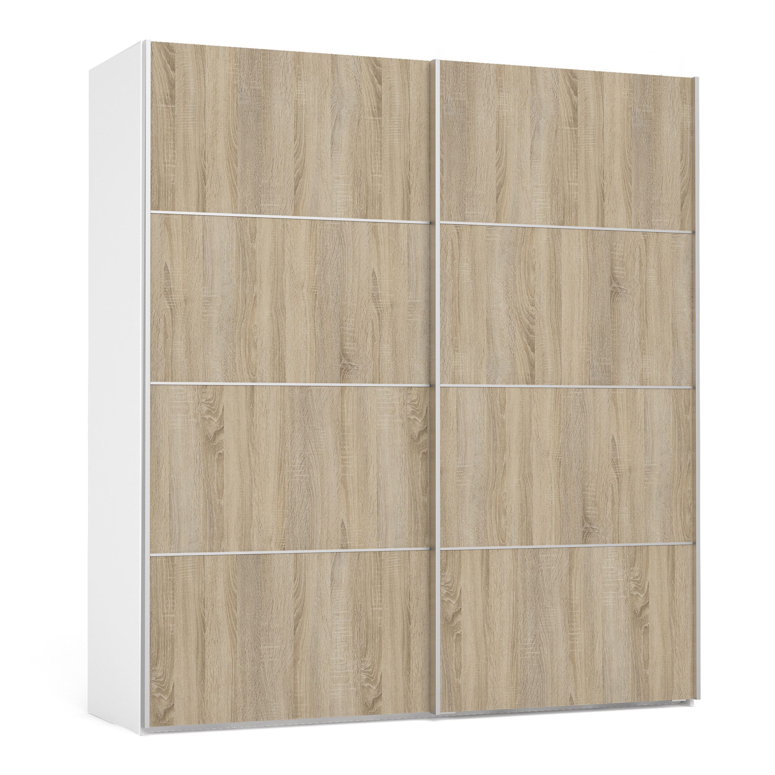 Venice Wardrobe Collection Sliding Wardrobe 180cm in White with Oak Doors with 2 Shelves   Self Assembly