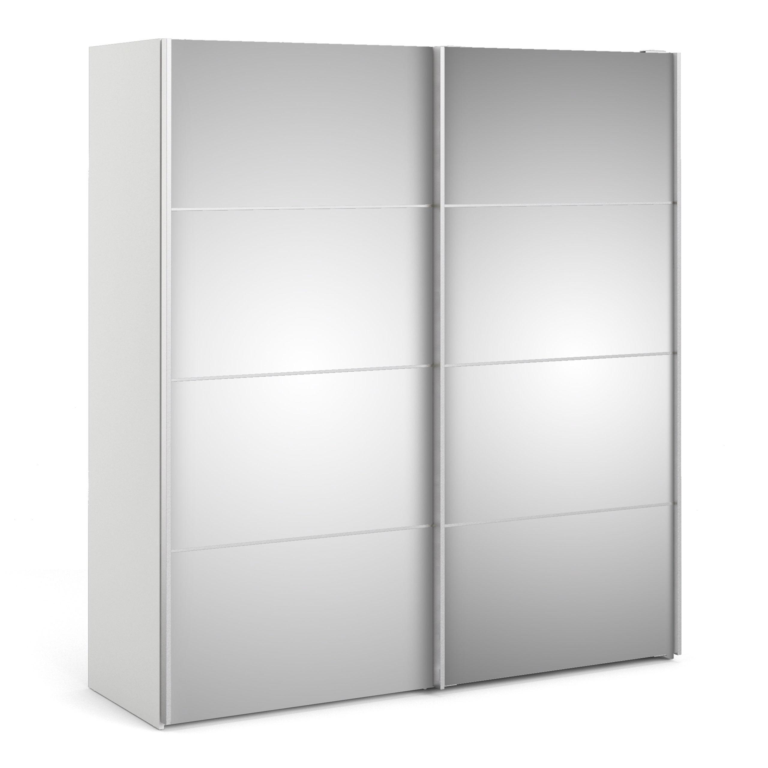 Venice Wardrobe Collection Sliding Wardrobe 180cm in White with Mirror Doors with 2 Shelves   Self Assembly