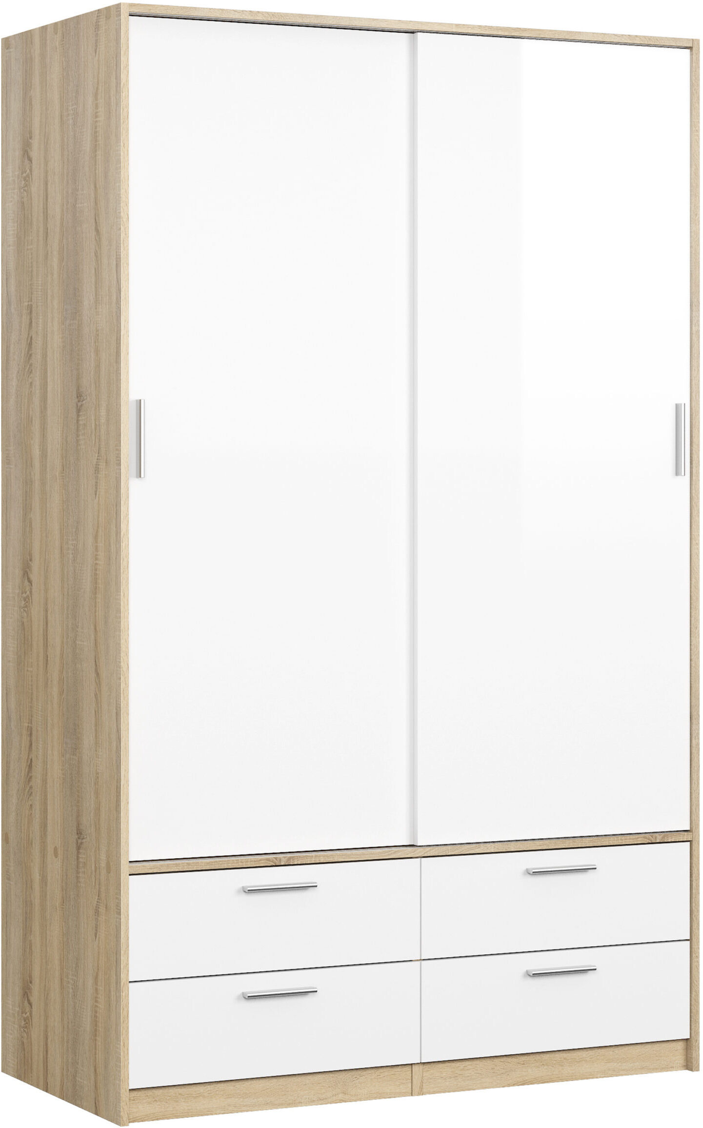 Cairo White Wardrobe - 2 Doors 4 Drawers in Oak with White High Gloss   Self Assembly