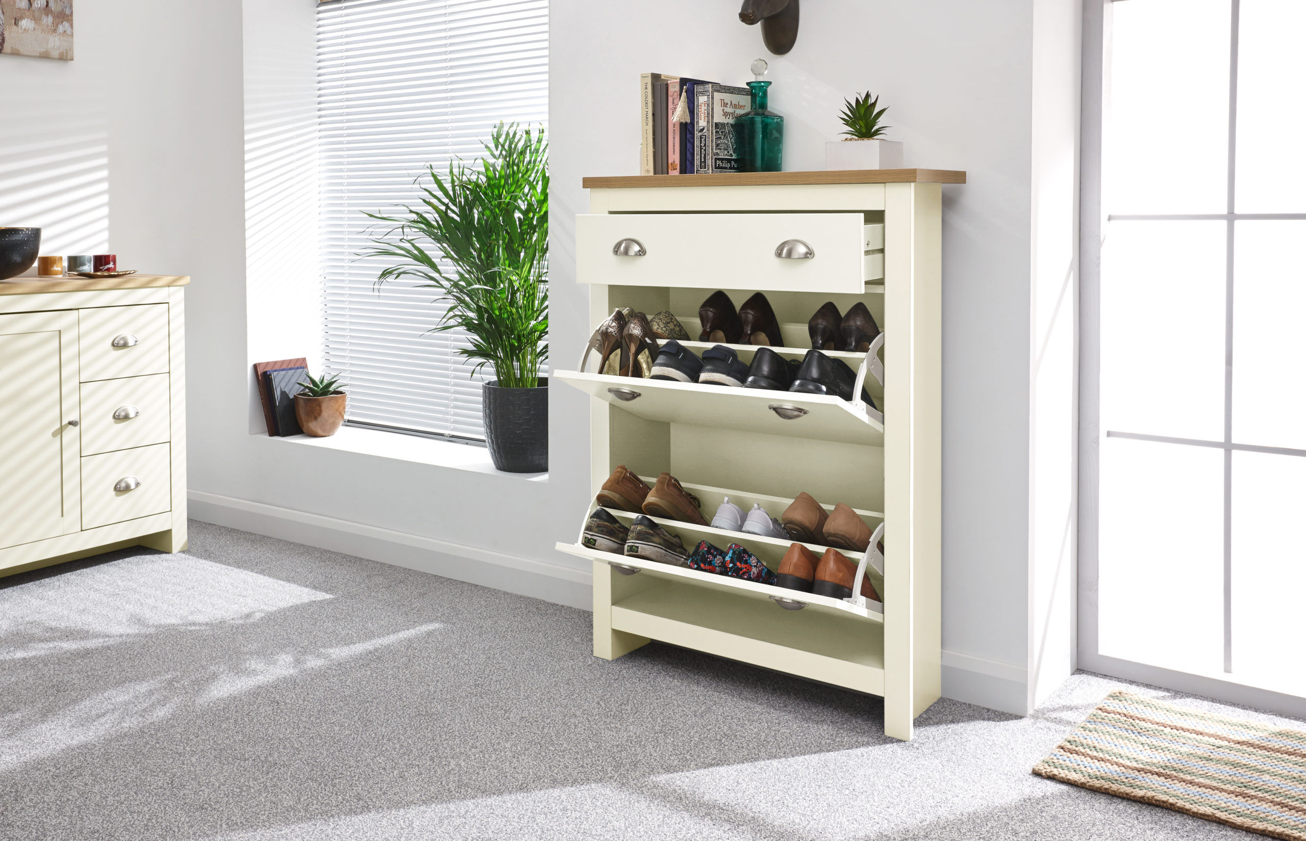 Fife Cream 2 Door 1 Drawer Shoe Cabinet   Cream   Self Assembly Fife Cream 2 Door 1 Drawer Shoe Cabinet   Cream   Self Assembly