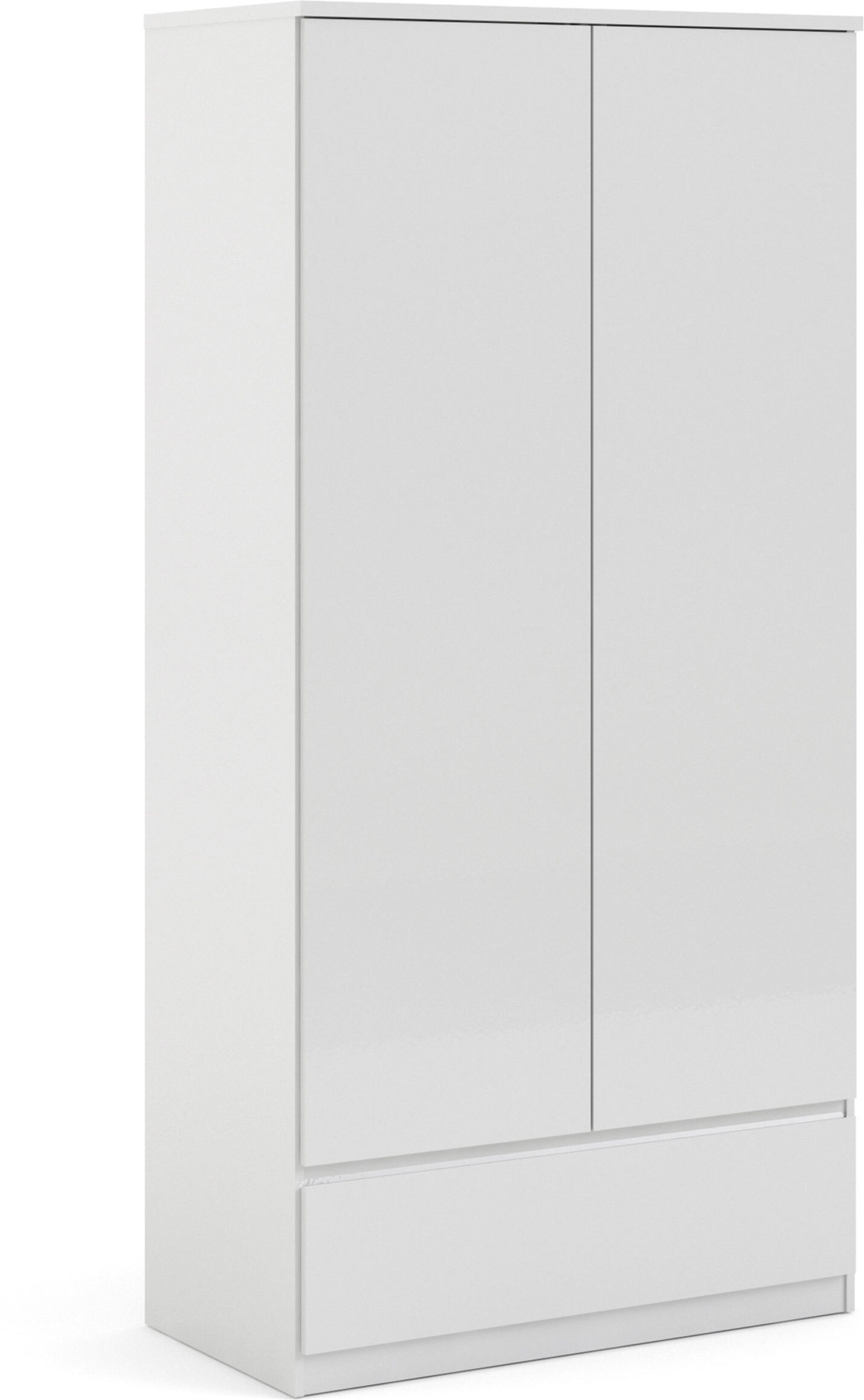 Warkworth Wardrobe with 2 doors + 1 drawer in White High Gloss   Self Assembly