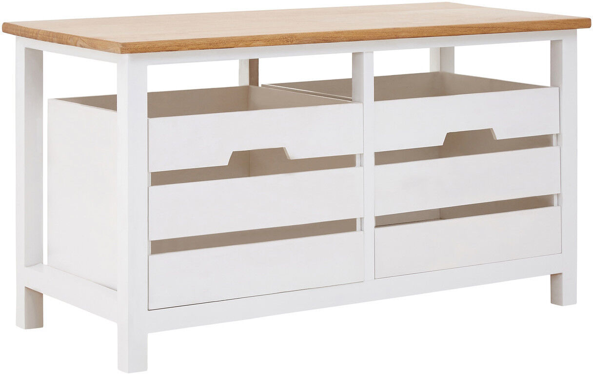 Blyth White 2 Drawer Bench   Natural Top   White Frame