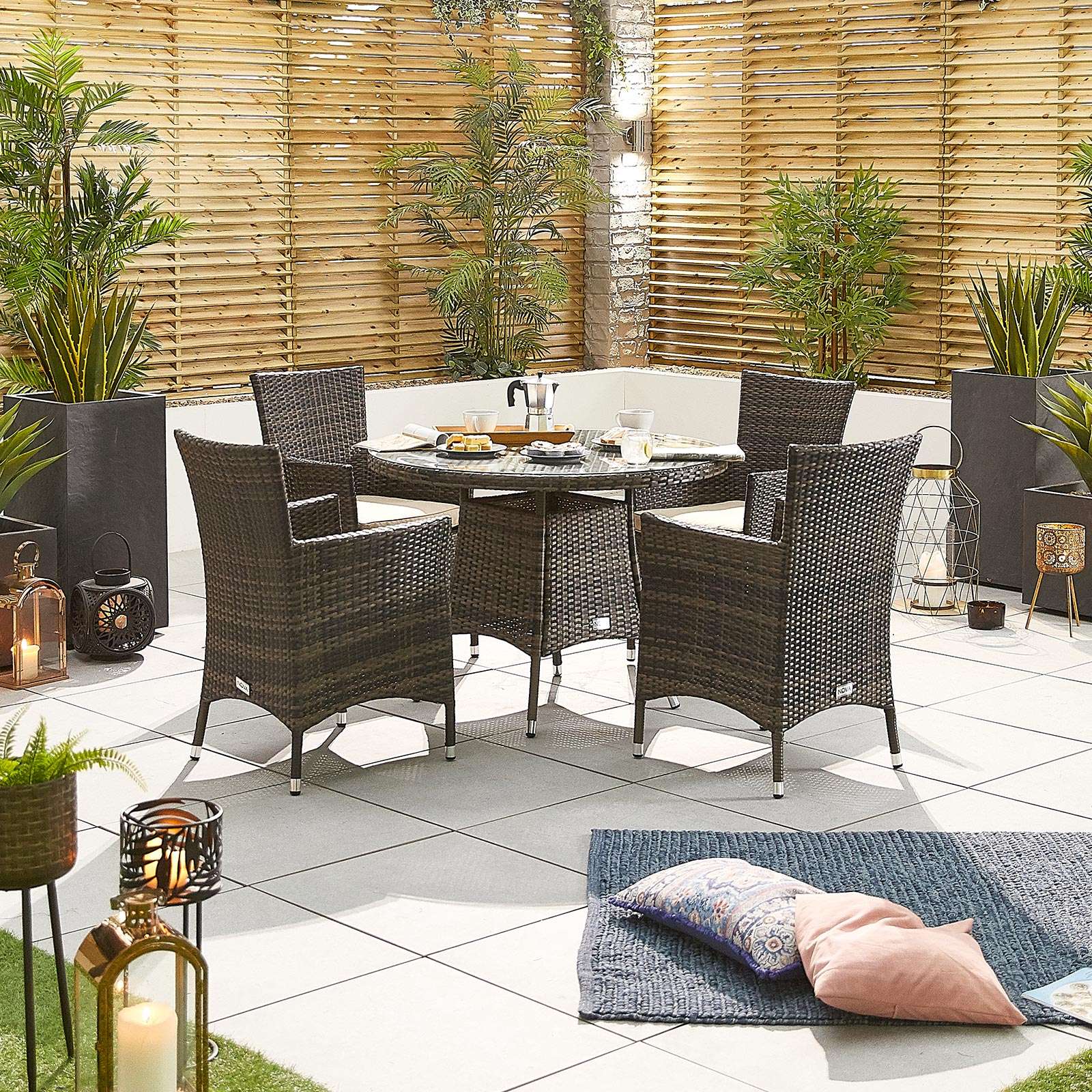 Amelia 4 Seat Dining Set   1.05m Round Table   Brown Amelia 4 Seat Dining Set   1.05m Round Table   Brown