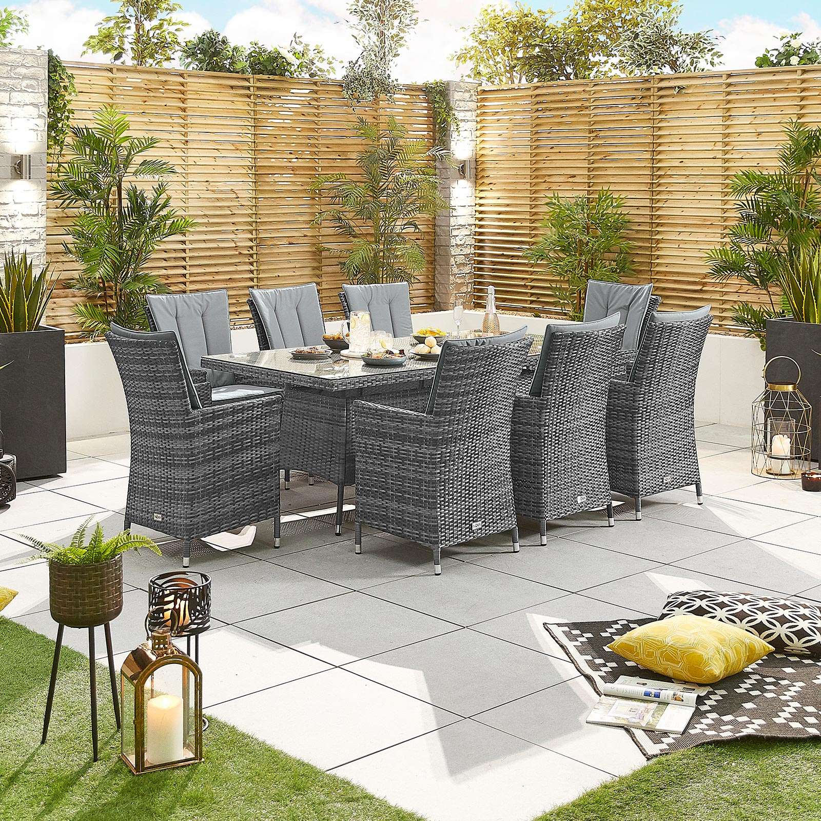 Sienna 8 Seat Dining Set   2m x 1m Rectangular Table   Grey Rattan