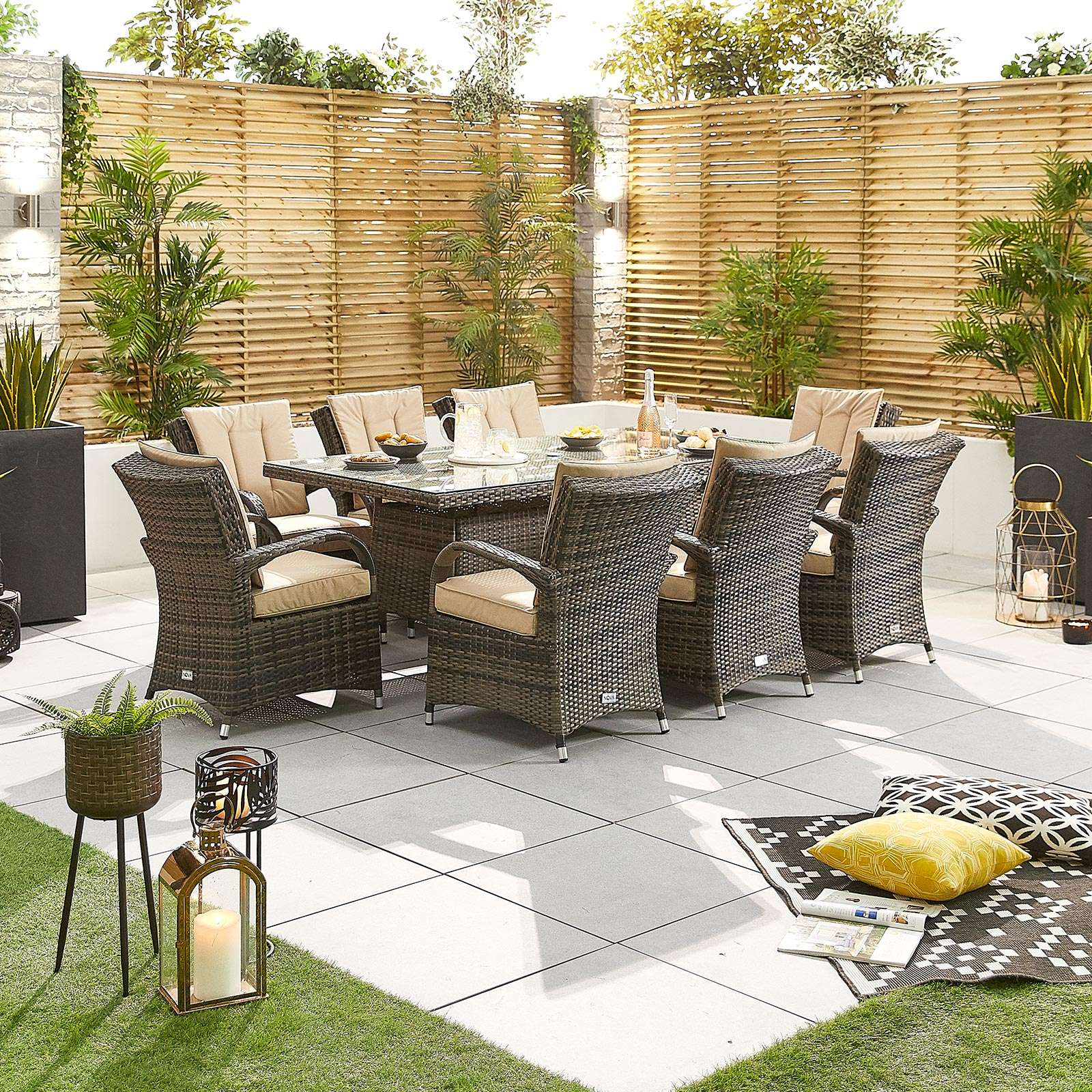 Olivia 8 Seat Dining Set   2m x 1m Rectangular Table   Brown Rattan Olivia 8 Seat Dining Set   2m x 1m Rectangular Table   Brown Rattan