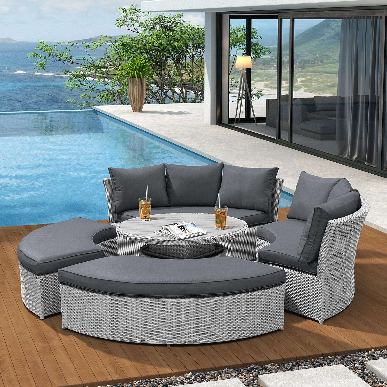 Heritage Windsor Windsor Sofa Daybed with Rising Dining Table   White Wash Rattan Heritage Windsor Windsor Sofa Daybed with Rising Dining Table   White Wash Rattan