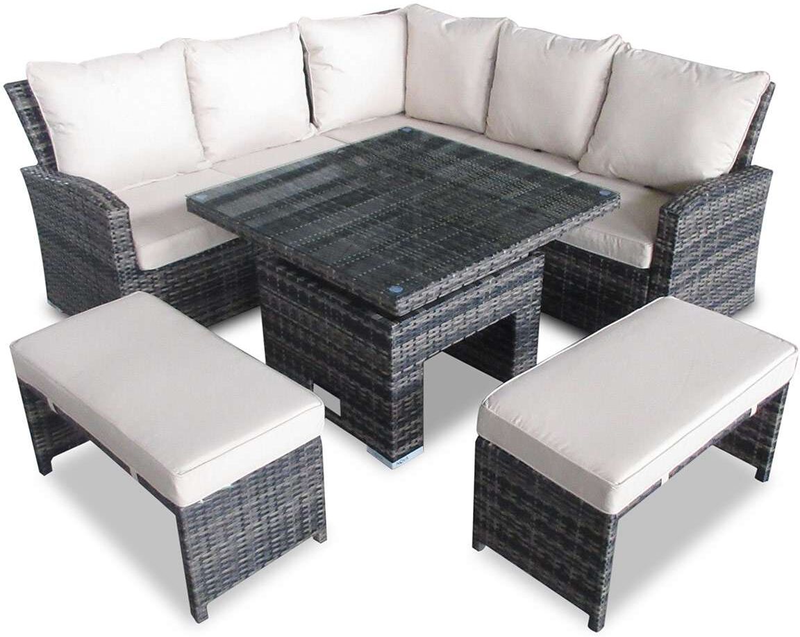 Cambridge Outdoor Dining Cambridge Compact Corner Dining Set with Rising Table   Brown Rattan Cambridge Outdoor Dining Cambridge Compact Corner Dining Set with Rising Table   Brown Rattan