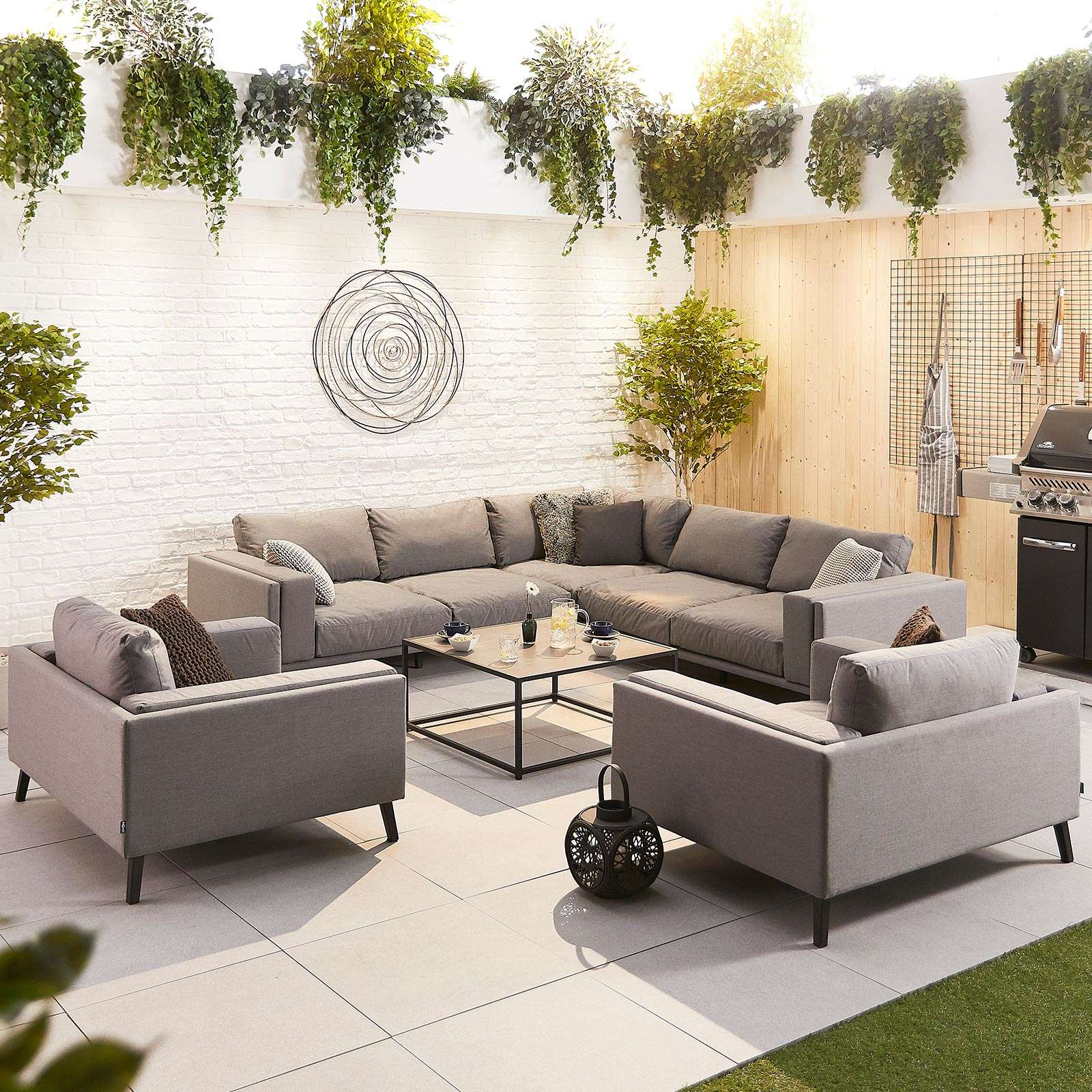 Infinity Outdoor Fabric Corner Sofa Set with Lounge Chairs   Light Grey Infinity Outdoor Fabric Corner Sofa Set with Lounge Chairs   Light Grey