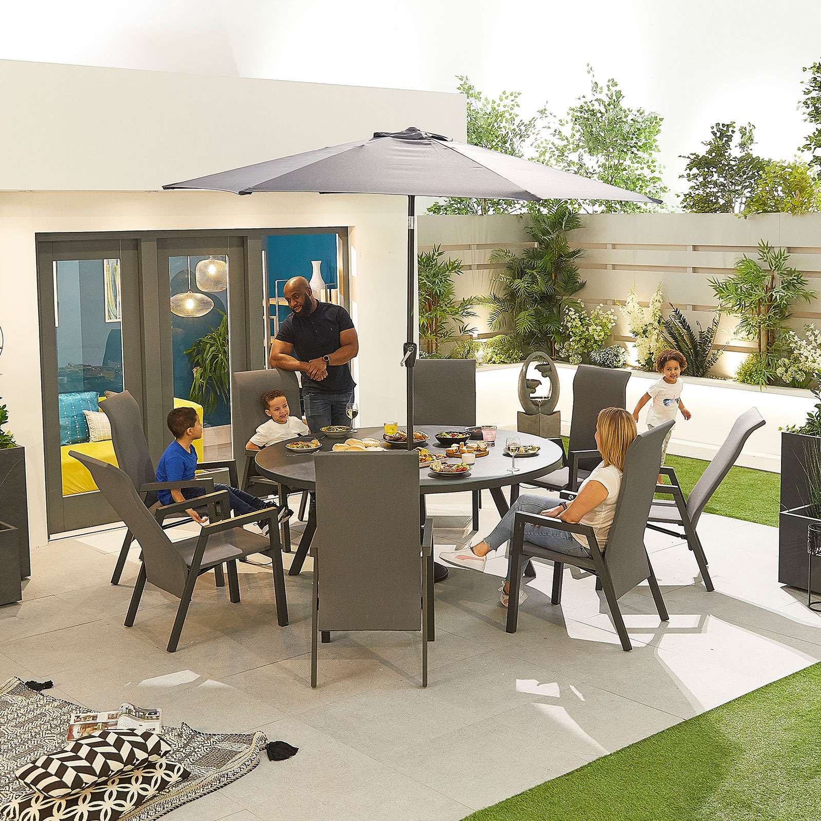 Venice 8 Seat Round Dining Set   Grey Venice 8 Seat Round Dining Set   Grey