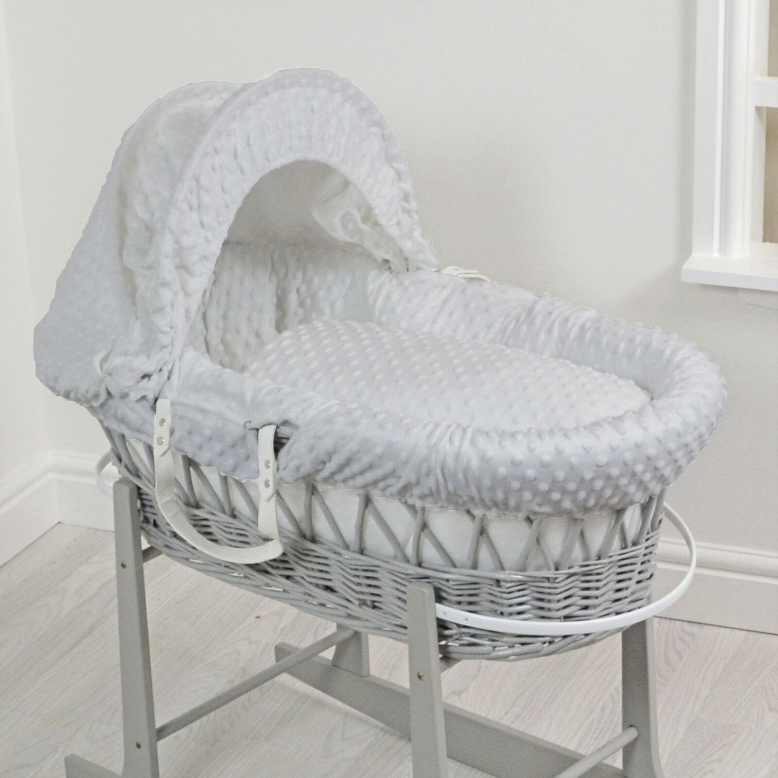 4 baby 4Baby Luxury Padded Grey Wicker Baby Moses Basket - Grey Dimple