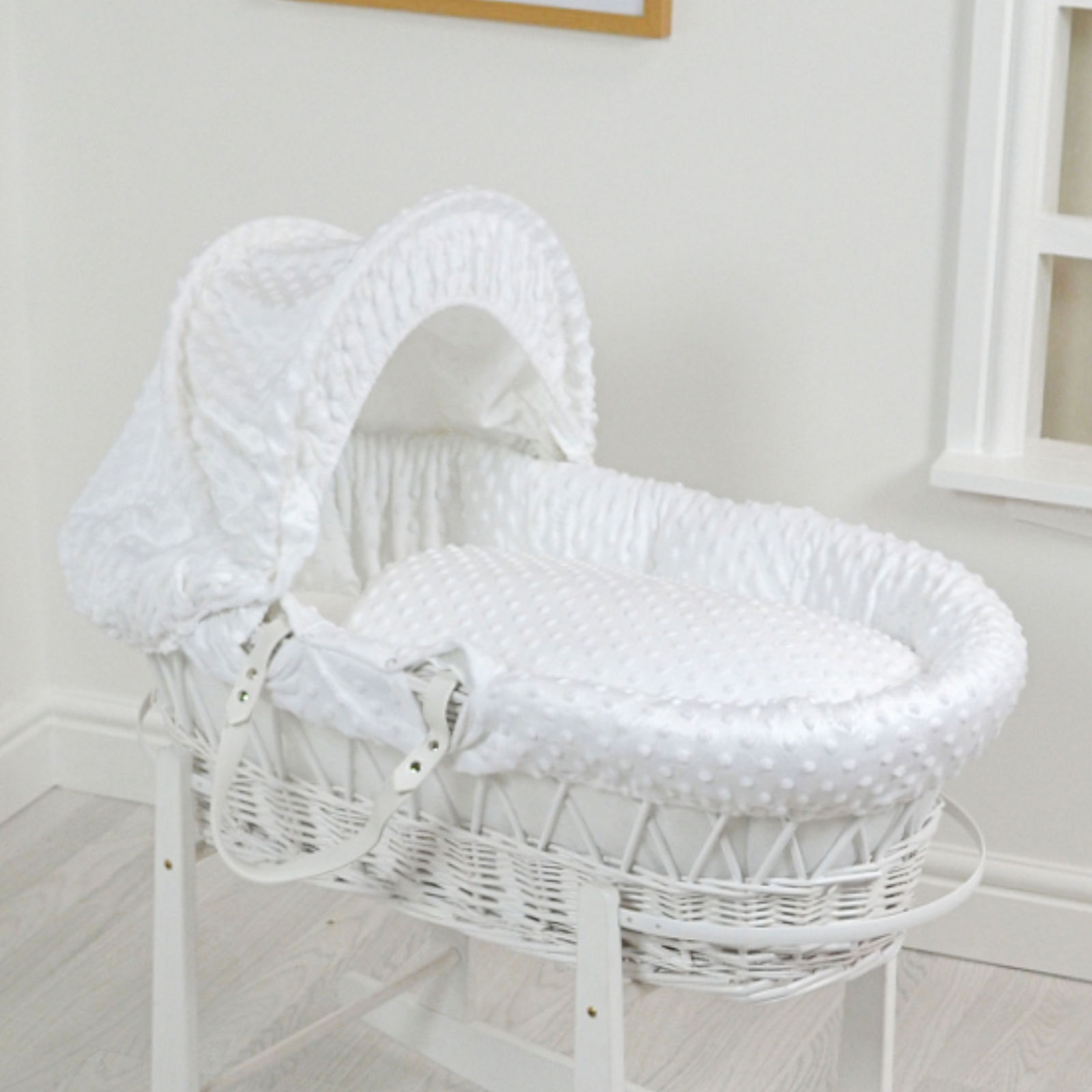 4 baby 4Baby Luxury Padded White Wicker Baby Moses Basket - White Dimple