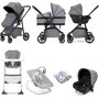 Ickle Bubba Moon 3 in 1 (Black Chassis) Everything You Need Travel System Bundle - Grey