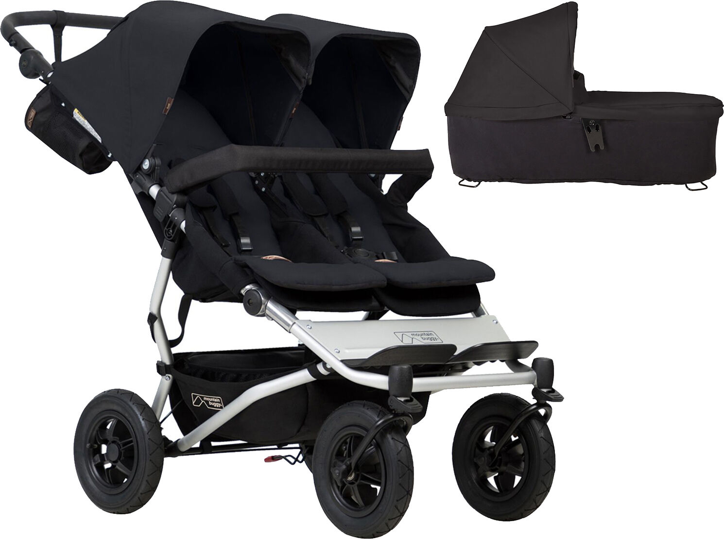 Mountain Buggy Duet V3 Twin Pushchair & Carrycot - Black Mountain Buggy Duet V3 Twin Pushchair & Carrycot - Black