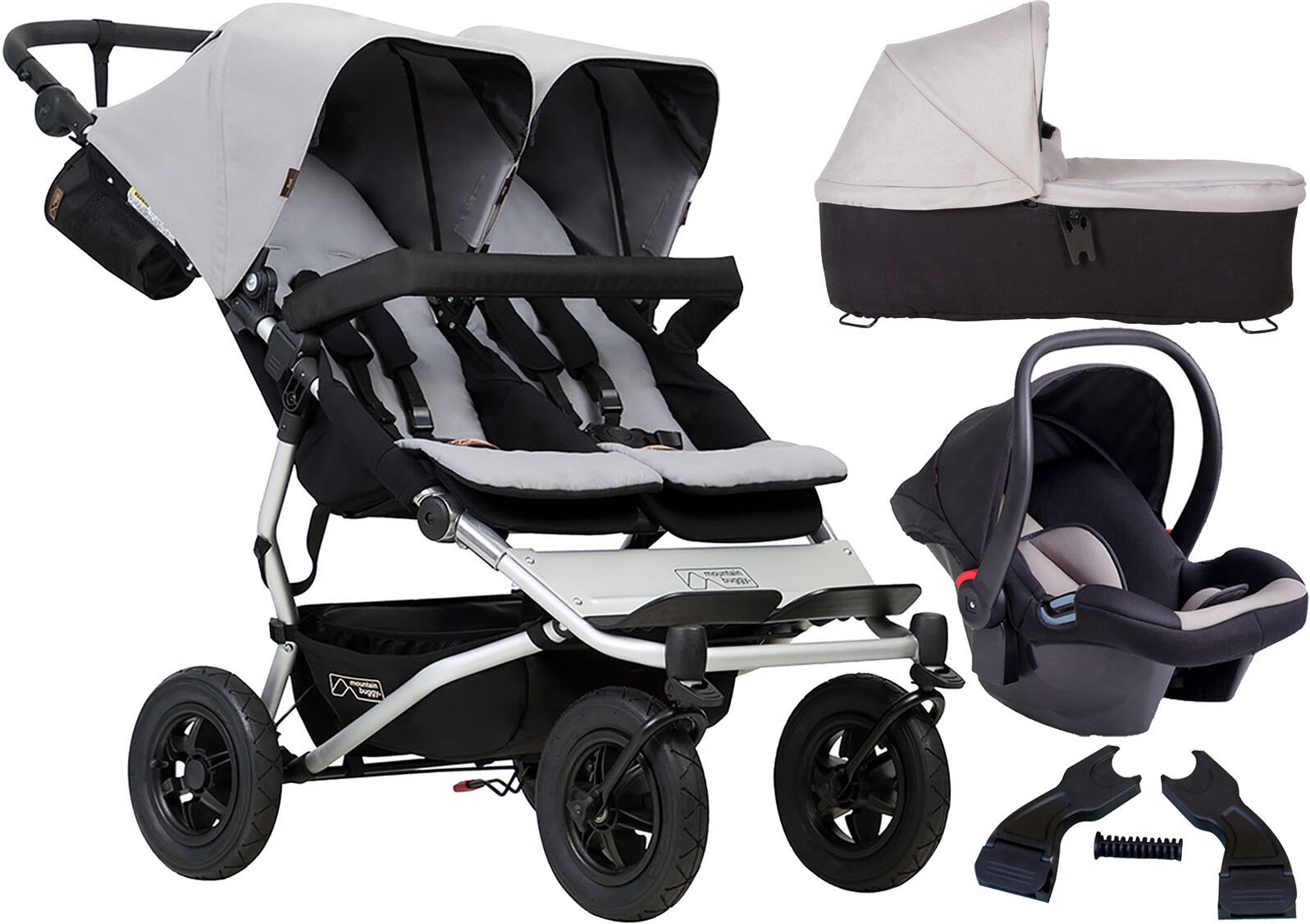 Mountain Buggy Duet V3 Travel System & Carrycot - Silver Mountain Buggy Duet V3 Travel System & Carrycot - Silver