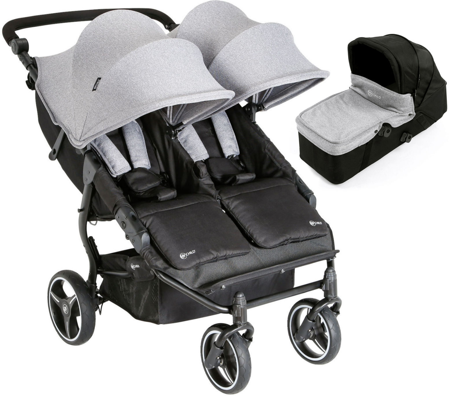 My Child Easy Twin Double Stroller & Carrycot - Grey My Child Easy Twin Double Stroller & Carrycot - Grey