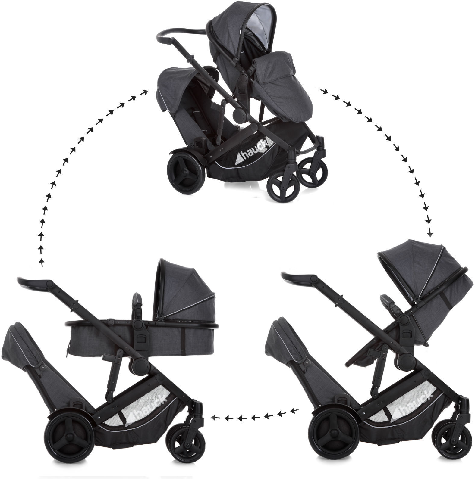 Hauck Duett 3 Tandem Pushchair - Melange Charcoal Hauck Duett 3 Tandem Pushchair - Melange Charcoal