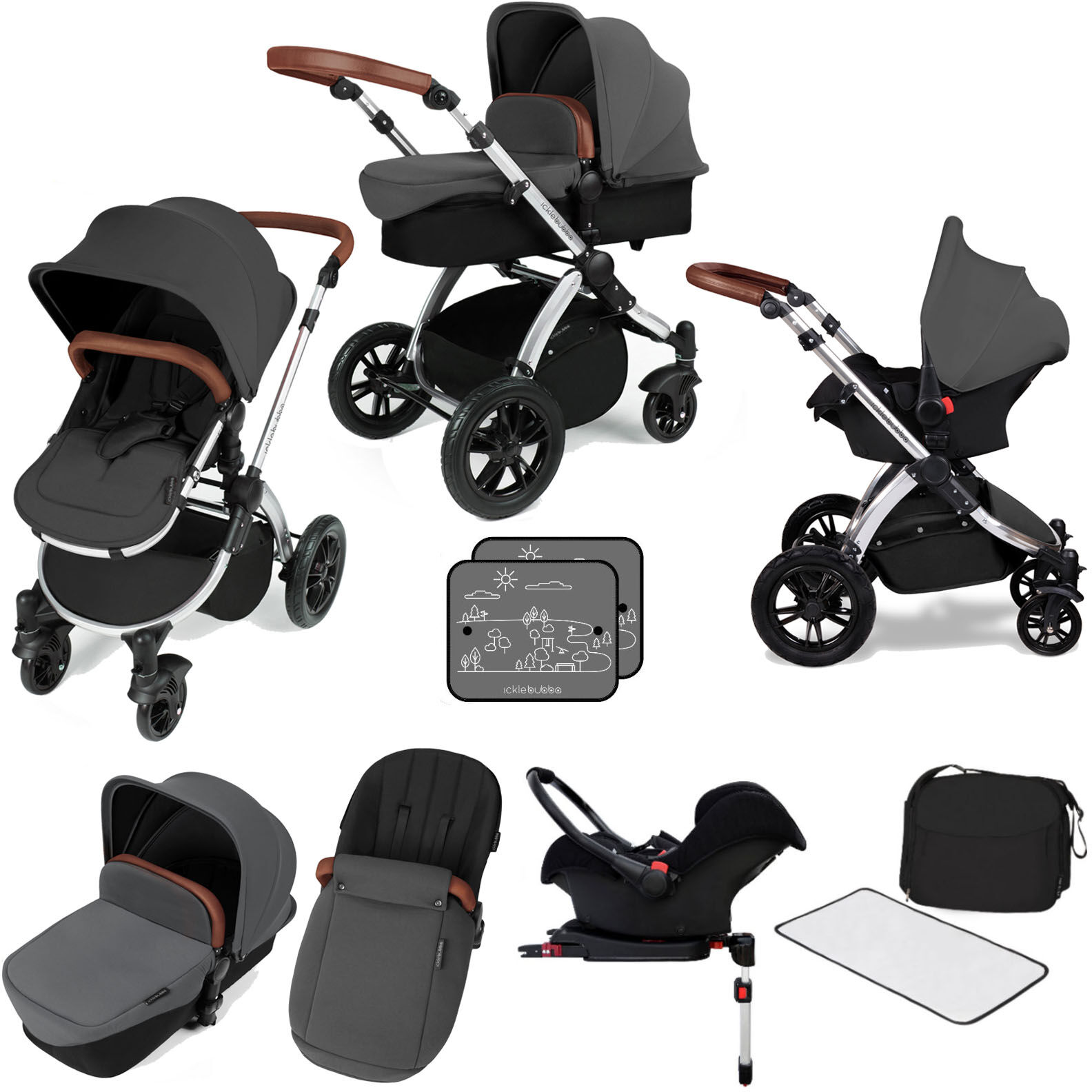 Ickle bubba Stomp V3 Silver All In One Travel System & ISOFIX Base - Graphite Grey Ickle bubba Stomp V3 Silver All In One Travel System & ISOFIX Base - Graphite Grey