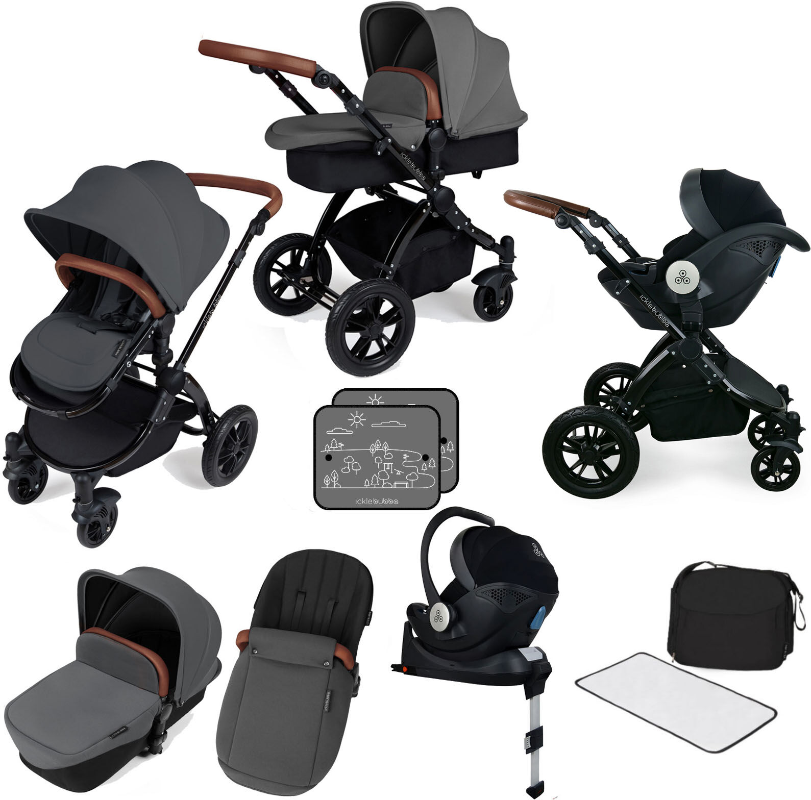Ickle bubba Stomp V3 All In One i-Size (Mercury Car Seat) Travel System & Isofix Base - Graphite Grey / Black Ickle bubba Stomp V3 All In One i-Size (Mercury Car Seat) Travel System & Isofix Base - Graphite Grey / Black