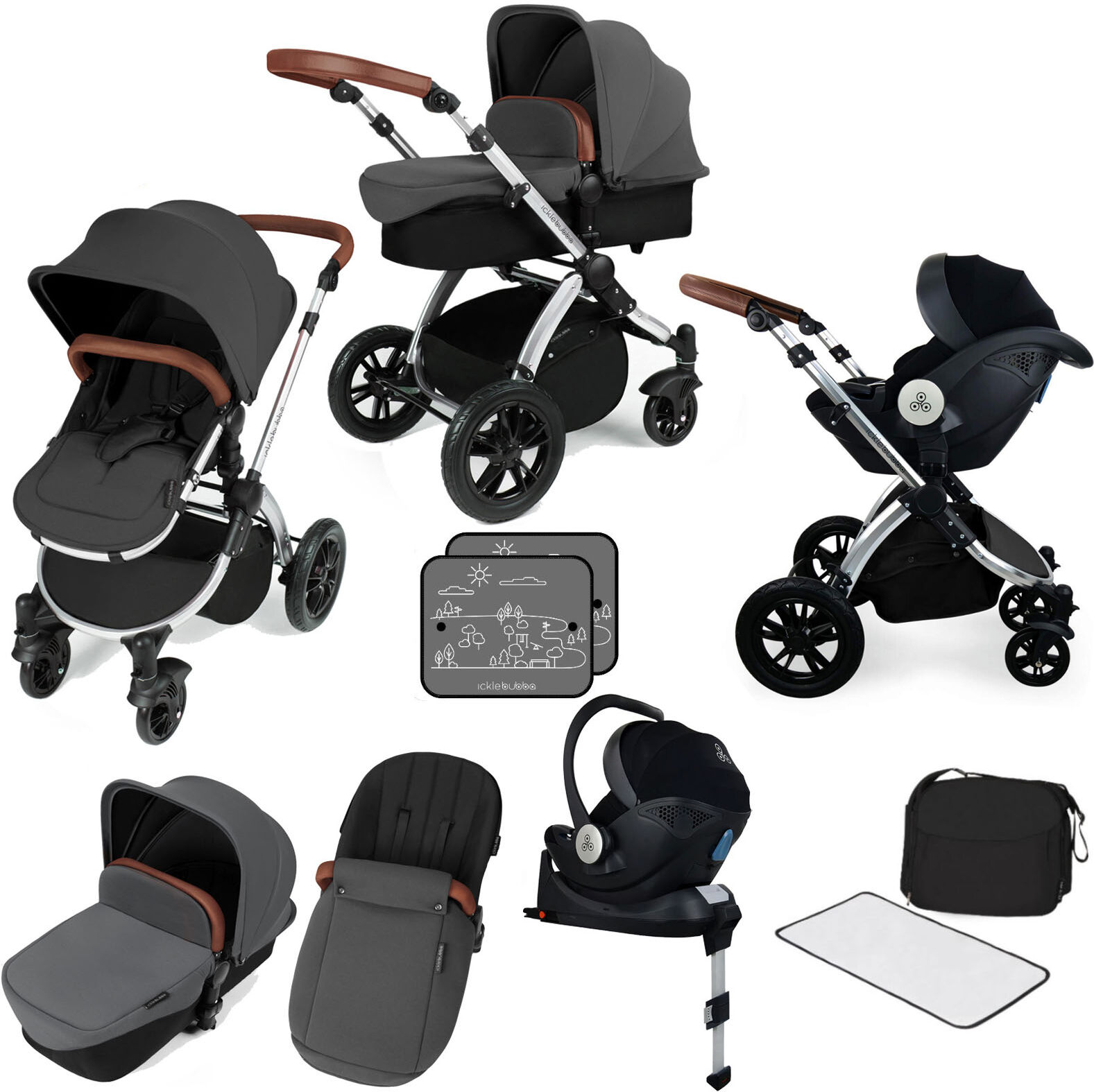 Ickle bubba Stomp V3 All In One i-Size (Mercury) Travel System & Isofix Base - Graphite Grey / Silver Ickle bubba Stomp V3 All In One i-Size (Mercury) Travel System & Isofix Base - Graphite Grey / Silver