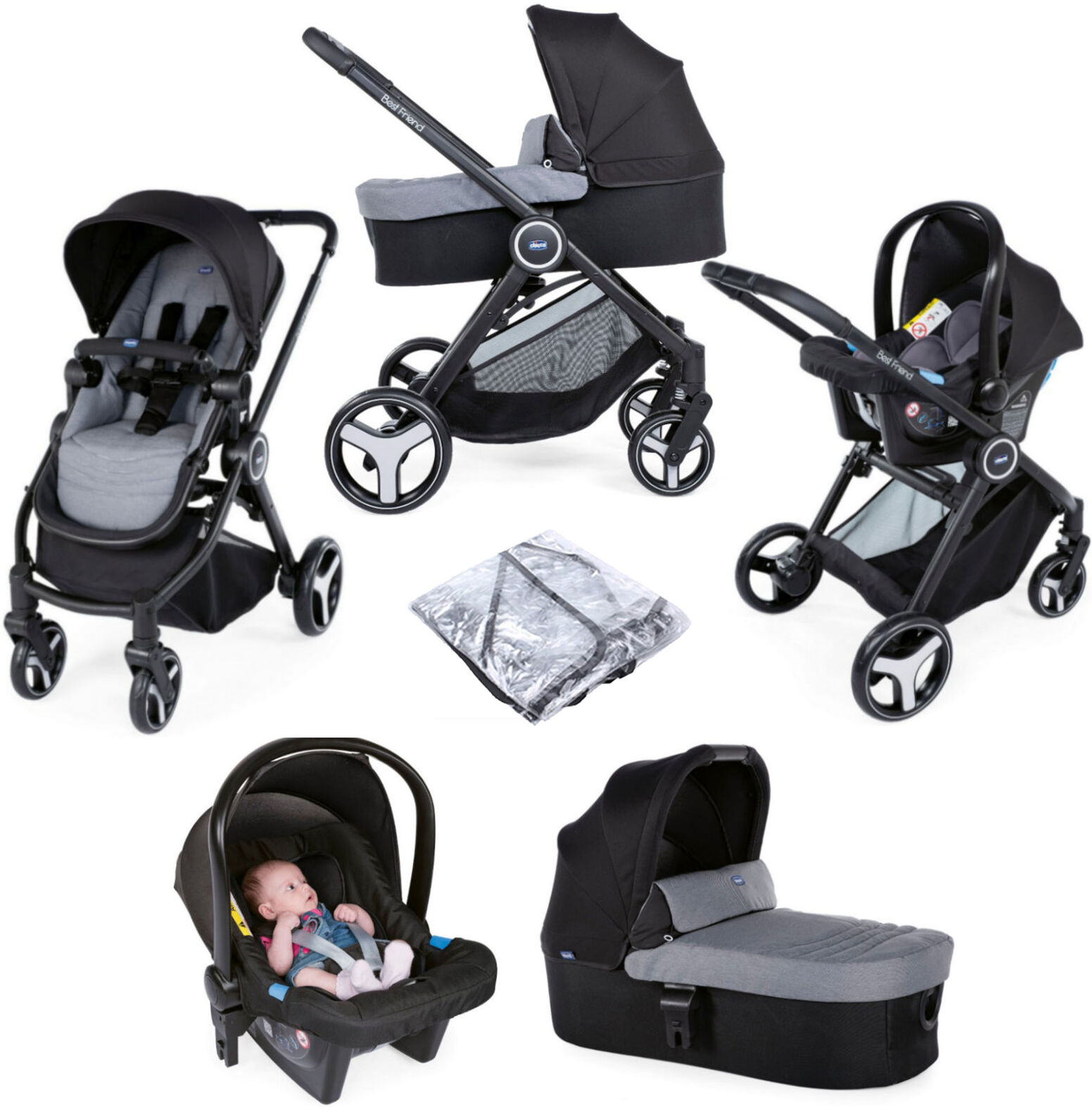 Chicco Trio Best Friend 3-in-1 Travel System - Stone Grey Chicco Trio Best Friend 3-in-1 Travel System - Stone Grey