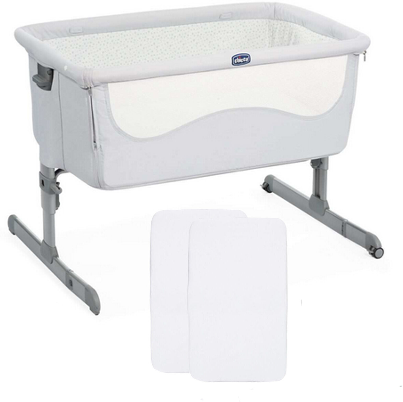 Chicco Next2Me Bedside Crib With 2 Fitted Sheets - Light Grey Chicco Next2Me Bedside Crib With 2 Fitted Sheets - Light Grey