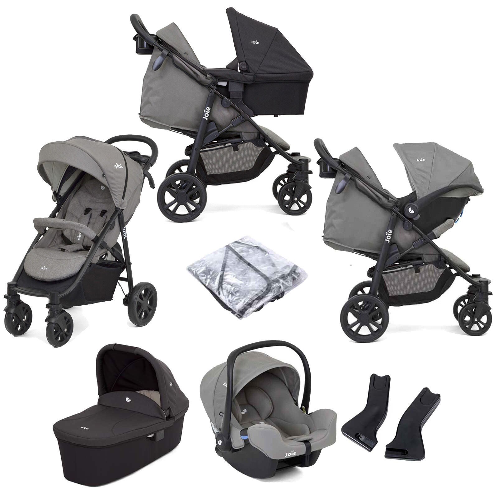 Joie Litetrax 4 Wheel (i-Snug) Travel System with Carrycot - Grey Flannel