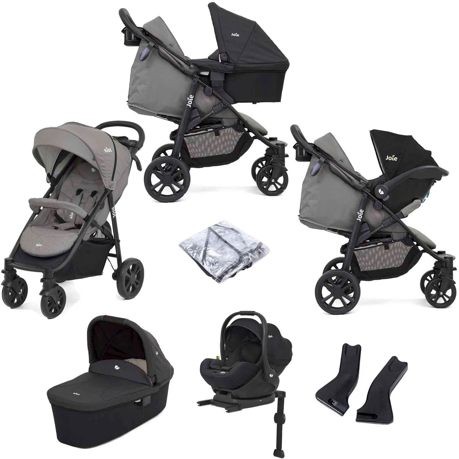 Joie Litetrax 4 Wheel (i-Level) Travel System with Carrycot and ISOFIX Base - Grey Flannel Joie Litetrax 4 Wheel (i-Level) Travel System with Carrycot and ISOFIX Base - Grey Flannel