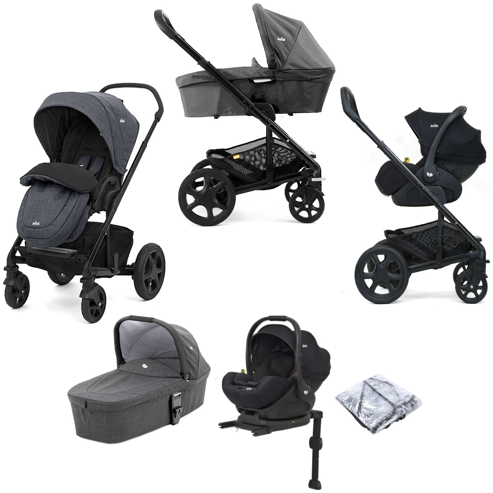 Joie Chrome DLX (i-Level) Travel System With Carrycot (inc Footmuff & ISOFIX Base) - Pavement