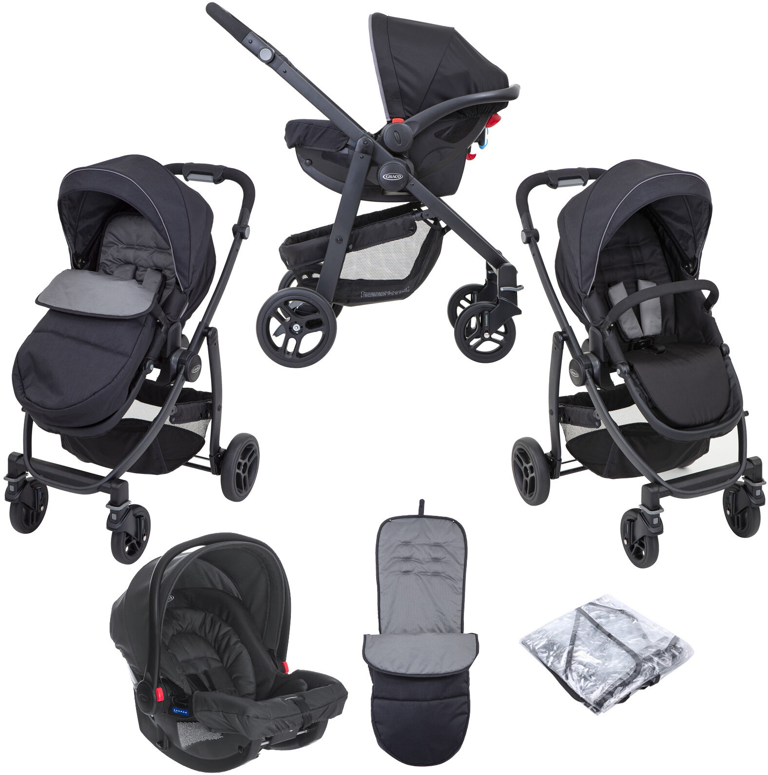 Graco Evo (SnugRide Car Seat) Travel System - Black / Grey Graco Evo (SnugRide Car Seat) Travel System - Black / Grey