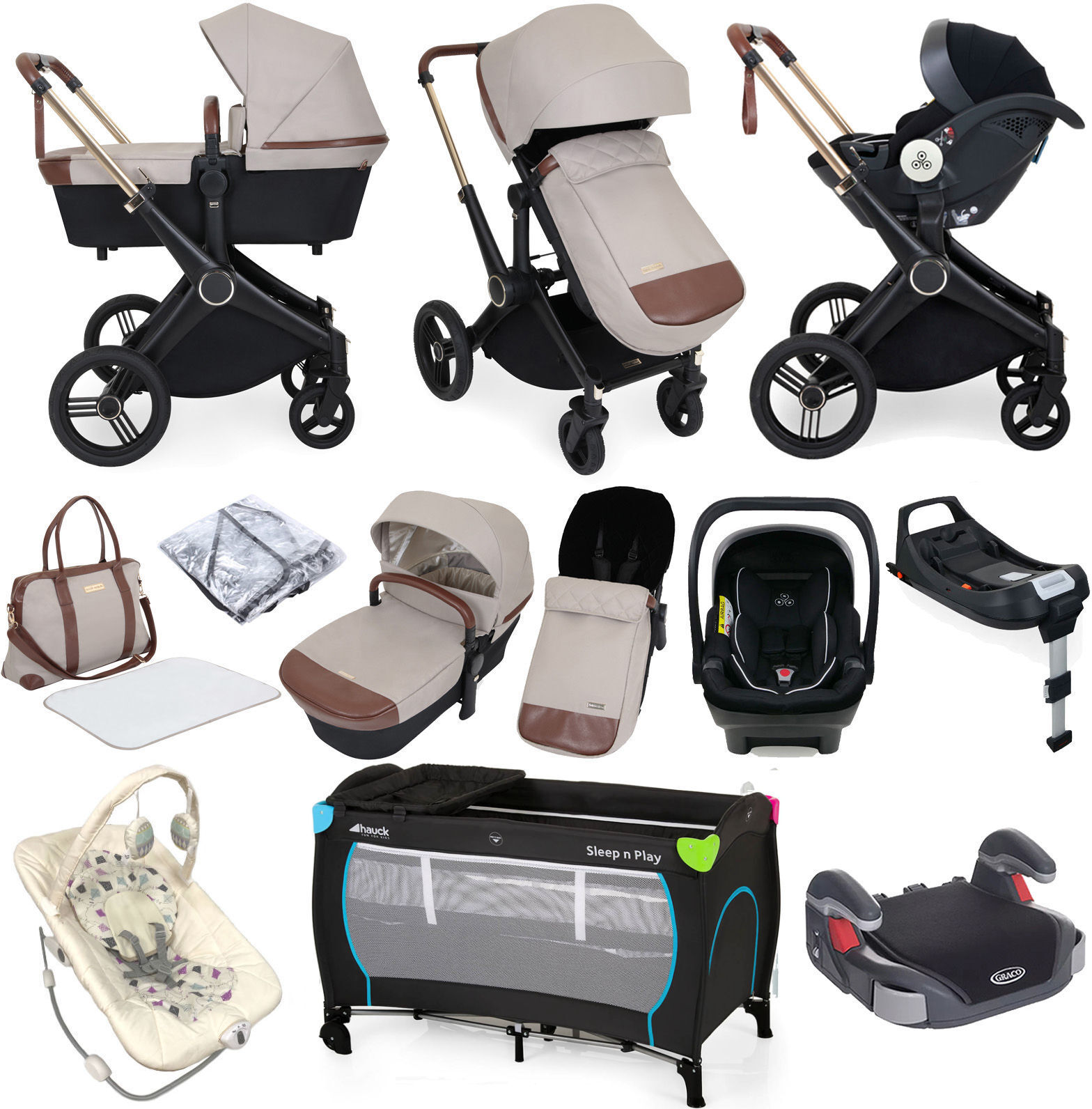 Ickle Bubba Aston Rose (Mercury) 13 Piece Everything You Need Travel System Bundle with ISOFIX Base - Stone Ickle Bubba Aston Rose (Mercury) 13 Piece Everything You Need Travel System Bundle with ISOFIX Base - Stone