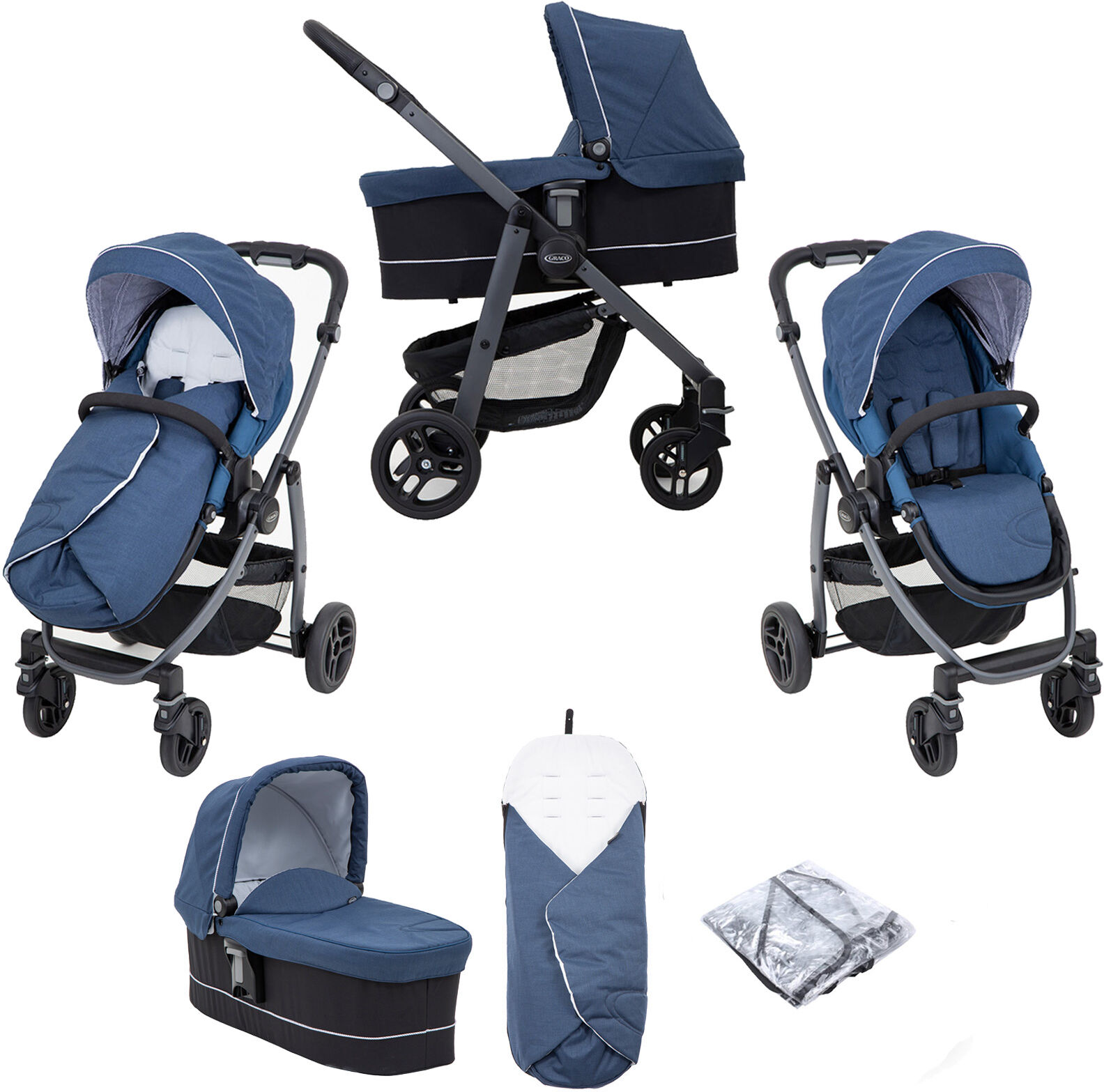 Graco Evo Avant Pushchair Stroller With Carrycot - Ink Graco Evo Avant Pushchair Stroller With Carrycot - Ink