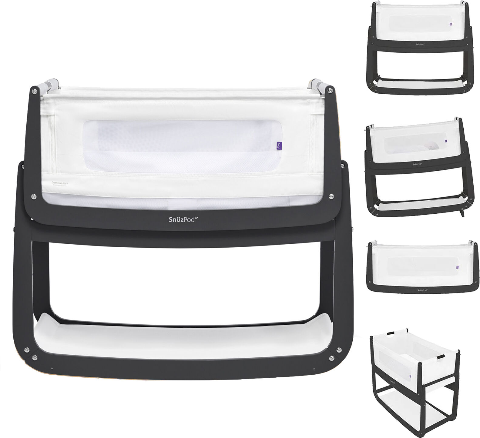 Snuz SnuzPod4 Bedside Crib 3 in 1 With Mattress - Slate Snuz SnuzPod4 Bedside Crib 3 in 1 With Mattress - Slate