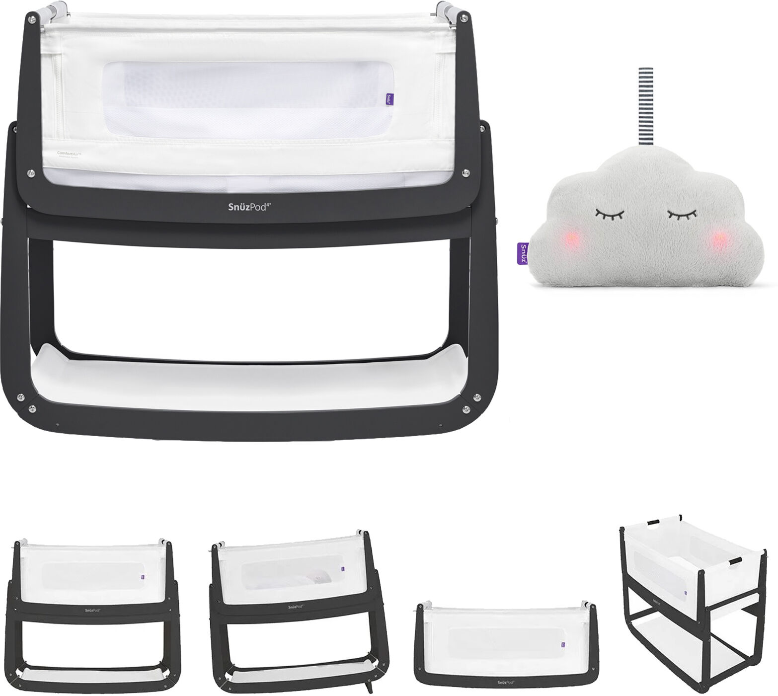 Snuz SnuzPod4 Bedside Crib 3 in 1 & Mattress With Free Snuzcloud Sleep Aid - Slate Snuz SnuzPod4 Bedside Crib 3 in 1 & Mattress With Free Snuzcloud Sleep Aid - Slate