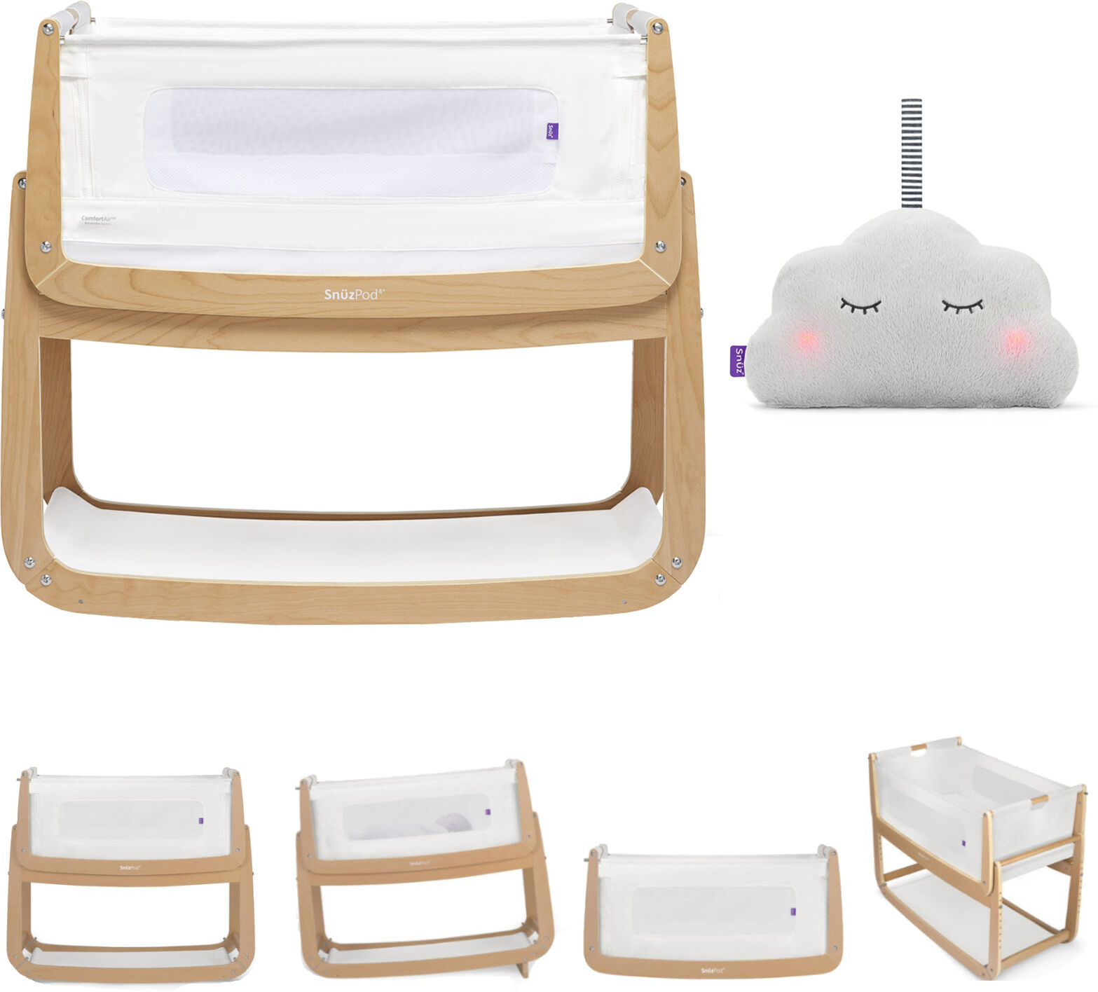 Snuz SnuzPod4 Bedside Crib 3 in 1 & Mattress With Free Snuzcloud Sleep Aid - Natural Snuz SnuzPod4 Bedside Crib 3 in 1 & Mattress With Free Snuzcloud Sleep Aid - Natural