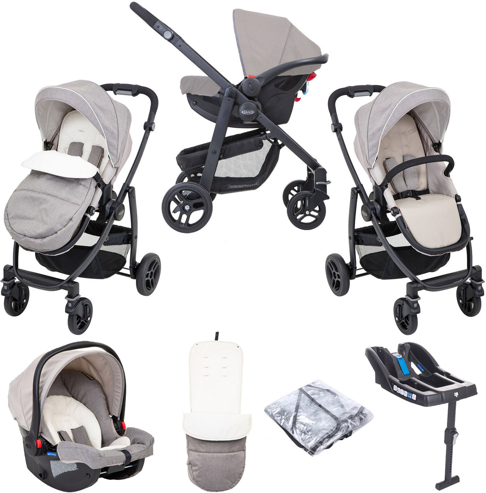 Graco Evo (SnugRide Car Seat) Travel System & Belted Safety Base - Toasted Almond Graco Evo (SnugRide Car Seat) Travel System & Belted Safety Base - Toasted Almond