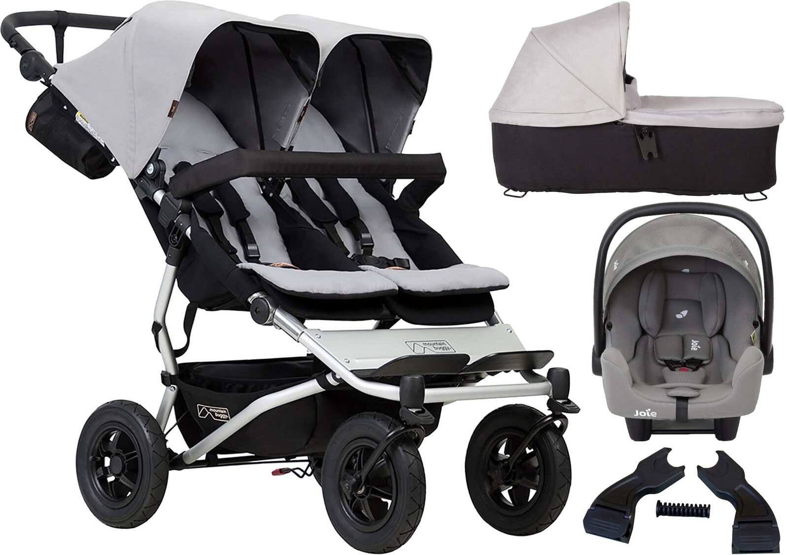 Mountain Buggy Duet V3 (i-Snug) Travel System & Carrycot - Silver Mountain Buggy Duet V3 (i-Snug) Travel System & Carrycot - Silver