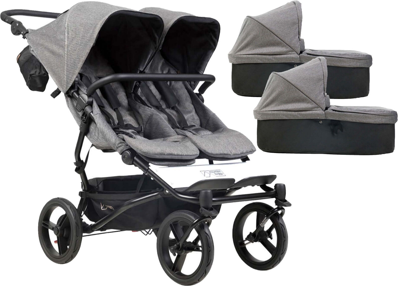 Mountain Buggy Duet Luxury Twin Pushchair With 2 Carrycots - Herringbone Mountain Buggy Duet Luxury Twin Pushchair With 2 Carrycots - Herringbone