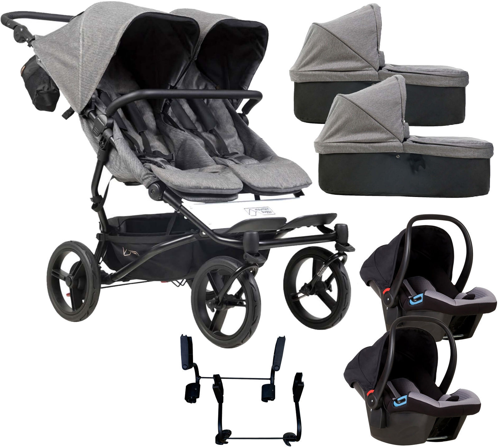 Mountain Buggy Duet Luxury Twin Double (Protect) Travel System With 2 Carrycots - Herringbone Mountain Buggy Duet Luxury Twin Double (Protect) Travel System With 2 Carrycots - Herringbone