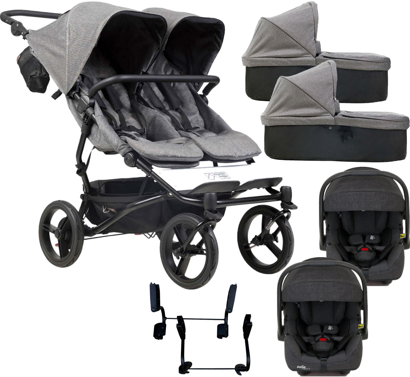Mountain Buggy Duet Luxury Twin Double (i-Gemm 2) Travel System With 2 Carrycots - Herringbone Mountain Buggy Duet Luxury Twin Double (i-Gemm 2) Travel System With 2 Carrycots - Herringbone