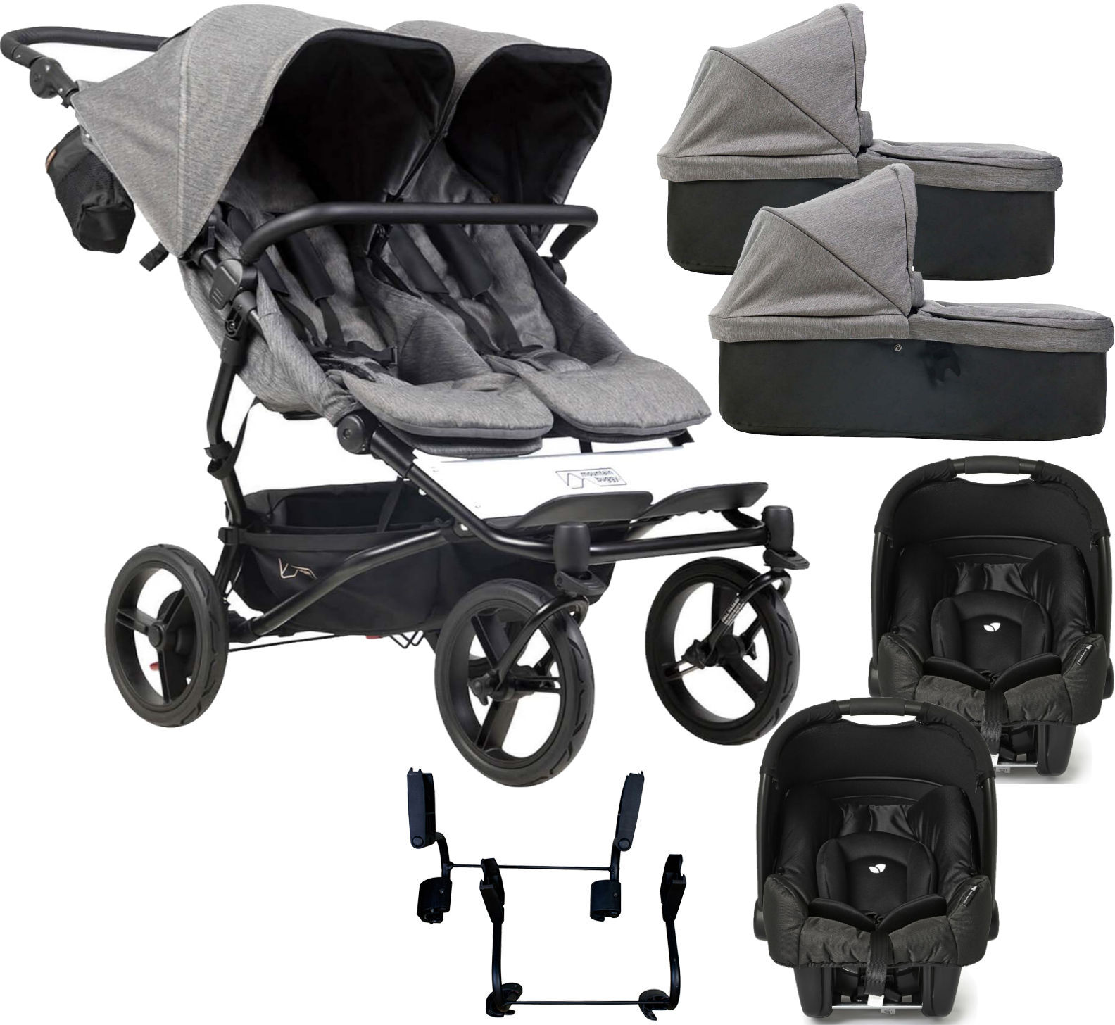 Mountain Buggy Duet Luxury Twin Double (Gemm) Travel System With 2 Carrycots - Herringbone