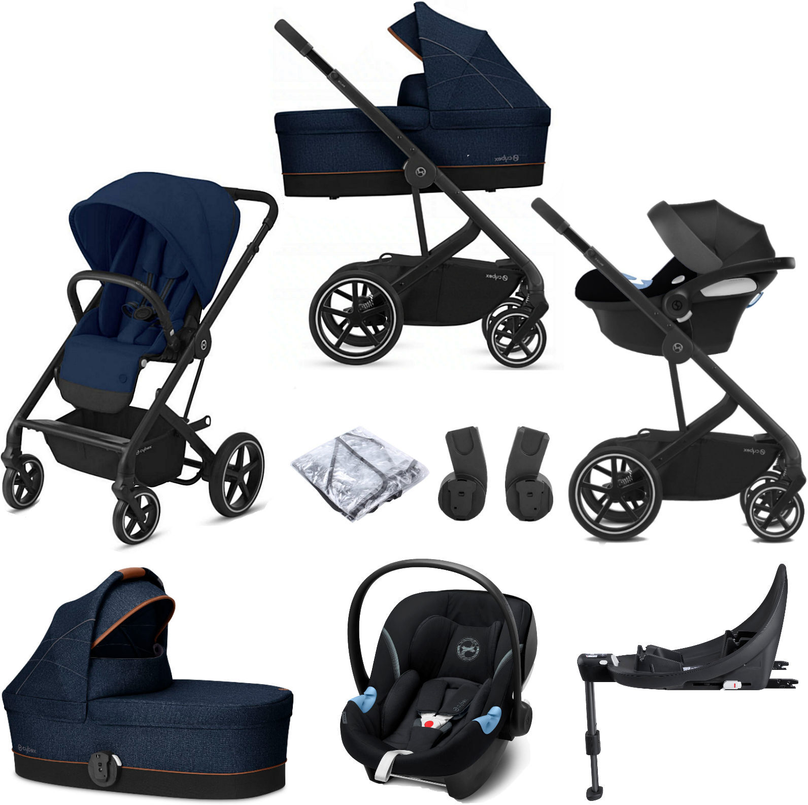 Cybex Balios S Lux (Aton M i-Size) Travel System with Carrycot & ISOFIX Base - Navy Blue Cybex Balios S Lux (Aton M i-Size) Travel System with Carrycot & ISOFIX Base - Navy Blue
