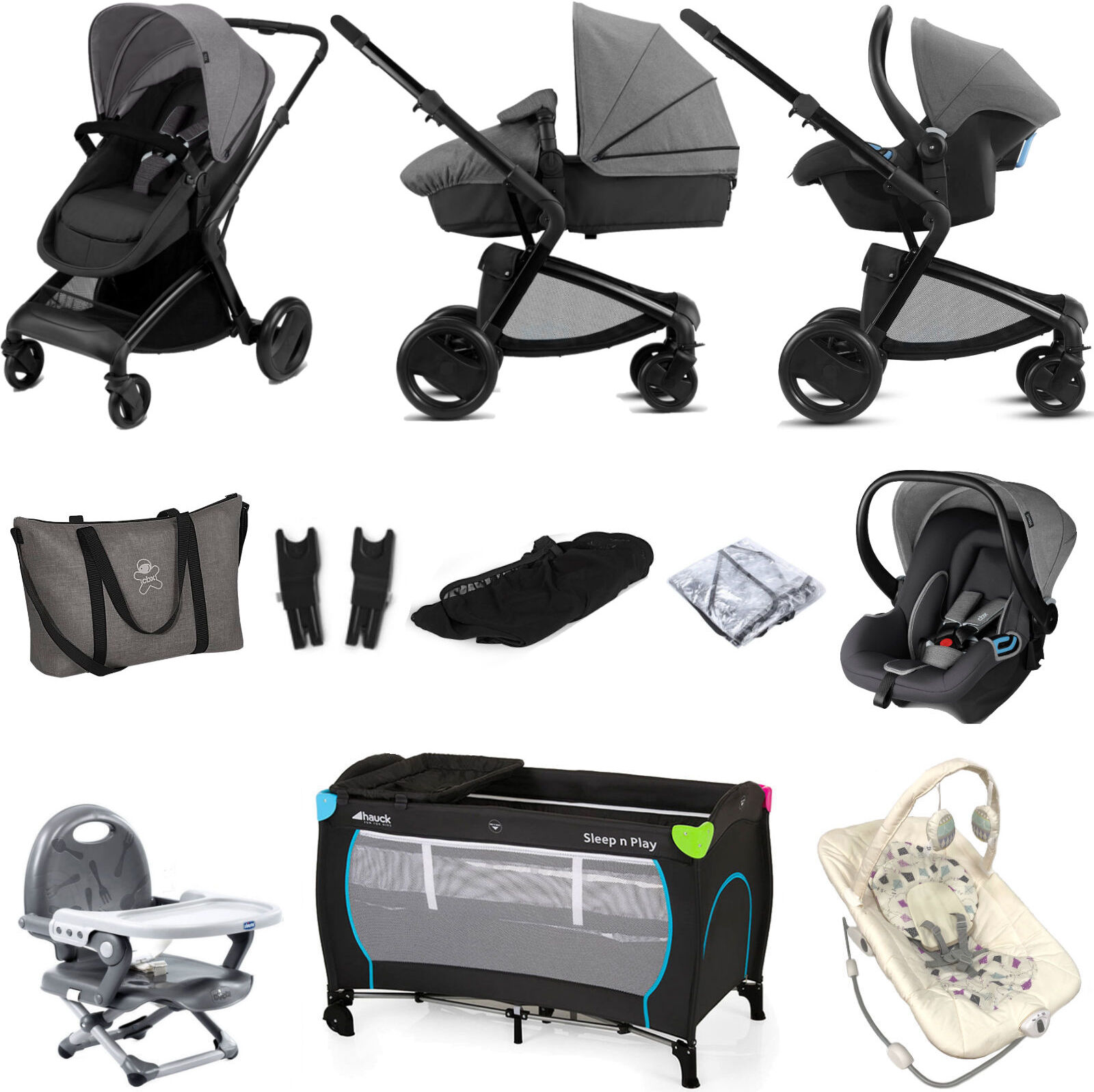 CBX Cybex CBX Bimisi Flex (Shima) Everything You Need Travel System Bundle with Accessories - Comfy Grey