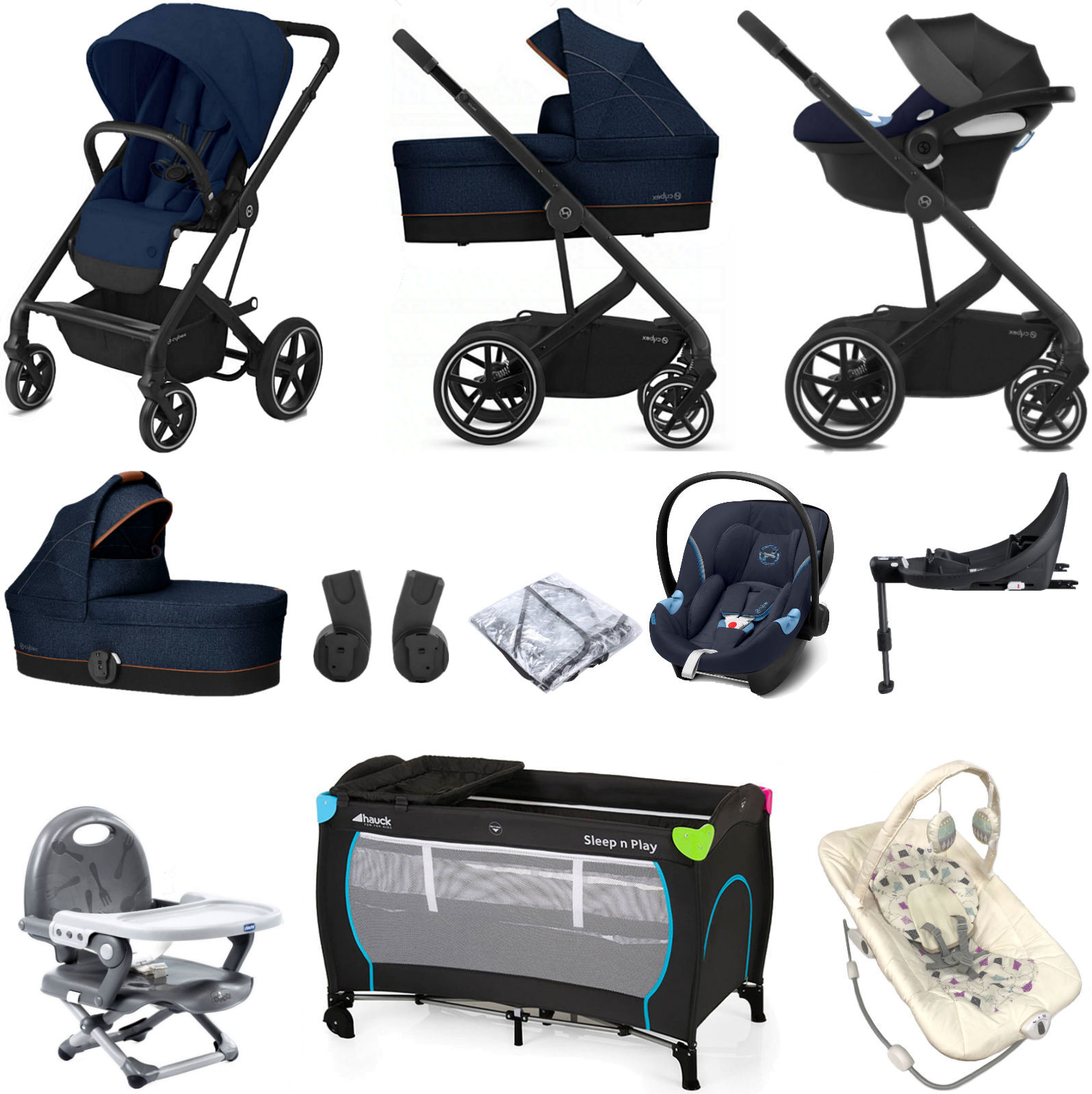 Cybex Balios S Lux (Aton M i-Size) Everything You Need Travel System with Carrycot & ISOFIX Base - Navy Blue Cybex Balios S Lux (Aton M i-Size) Everything You Need Travel System with Carrycot & ISOFIX Base - Navy Blue