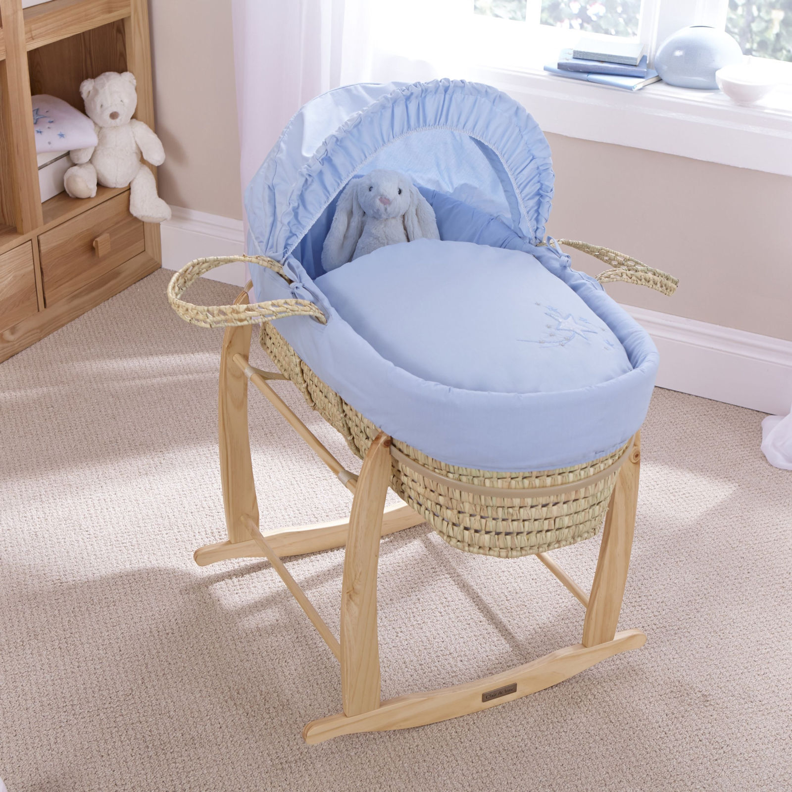 Clair De Lune Palm Moses Basket with Rocking Stand - Starburst Blue