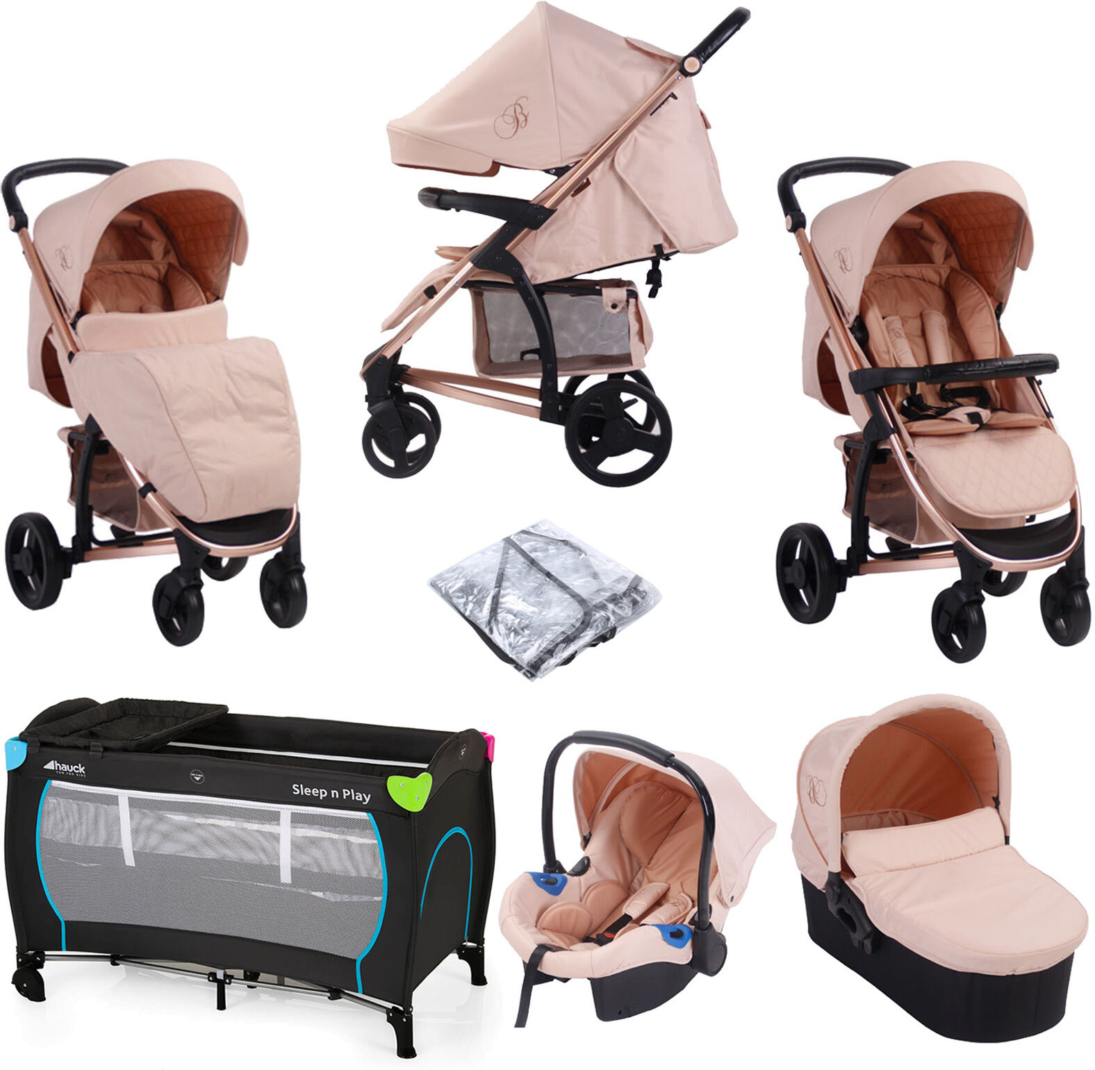 My Babiie MB200+ *Billie Faiers Collection* Travel System with Carrycot & FREE Travel Cot - Rose Gold & Blush My Babiie MB200+ *Billie Faiers Collection* Travel System with Carrycot & FREE Travel Cot - Rose Gold & Blush