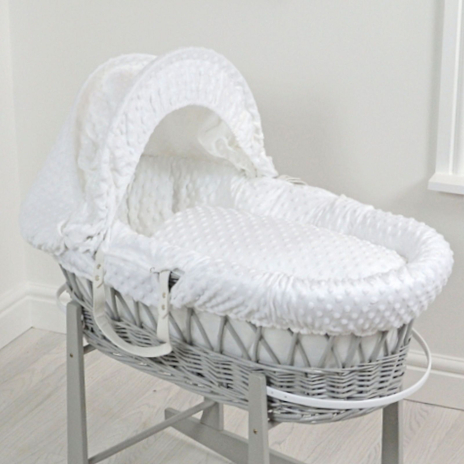 4 baby 4baby Deluxe Padded Grey Wicker Moses Basket - White Dimple 4 baby 4baby Deluxe Padded Grey Wicker Moses Basket - White Dimple