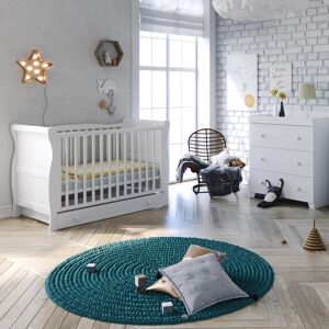 Little Acorns Sleigh Cot 5 Piece Nursery Furniture Set With Deluxe 4inch Eco Fibre Mattress - White